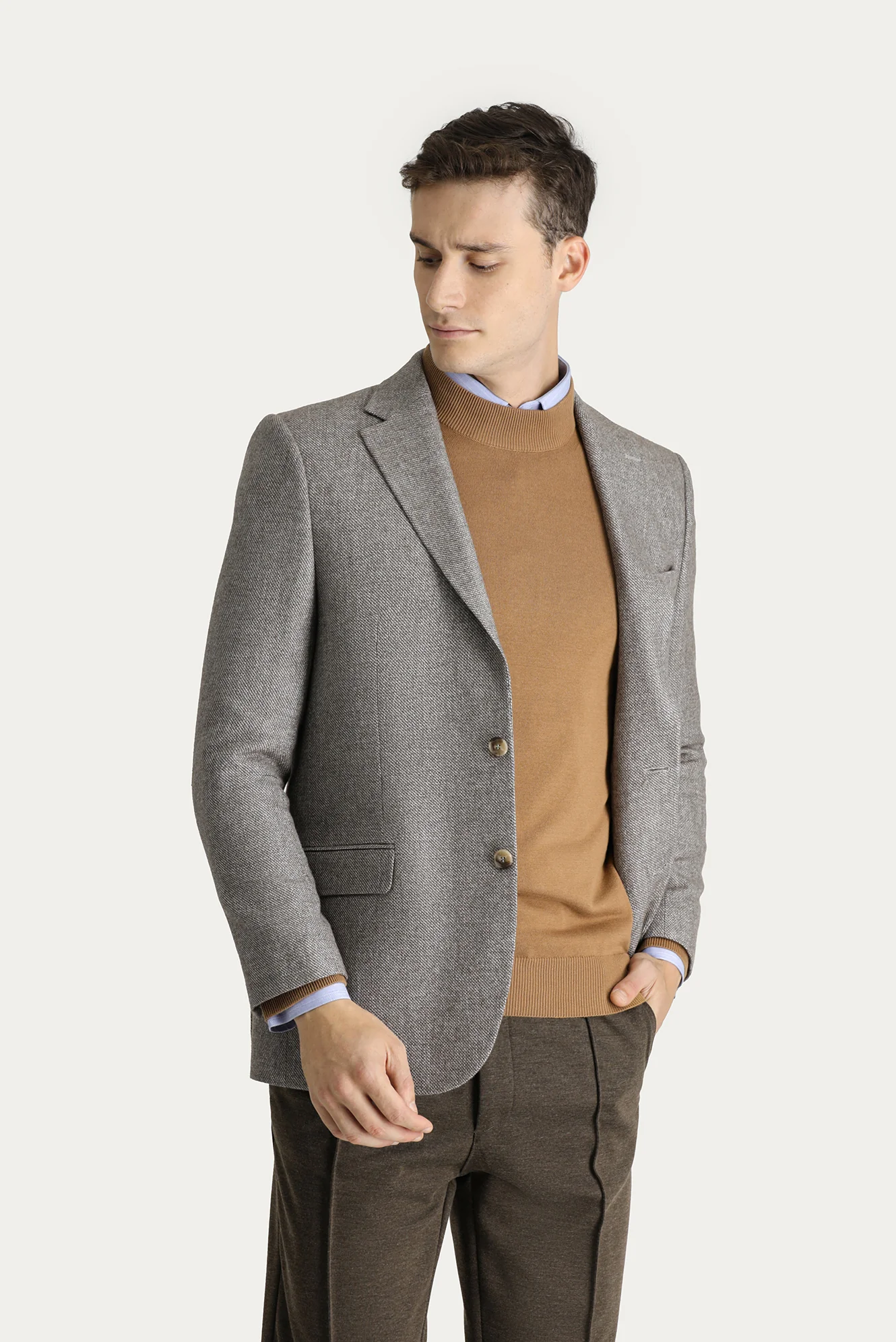 Koyu Vizon 7 Drop Slim Fit Dar Kesim Yünlü Klasik Ceket - Image 2