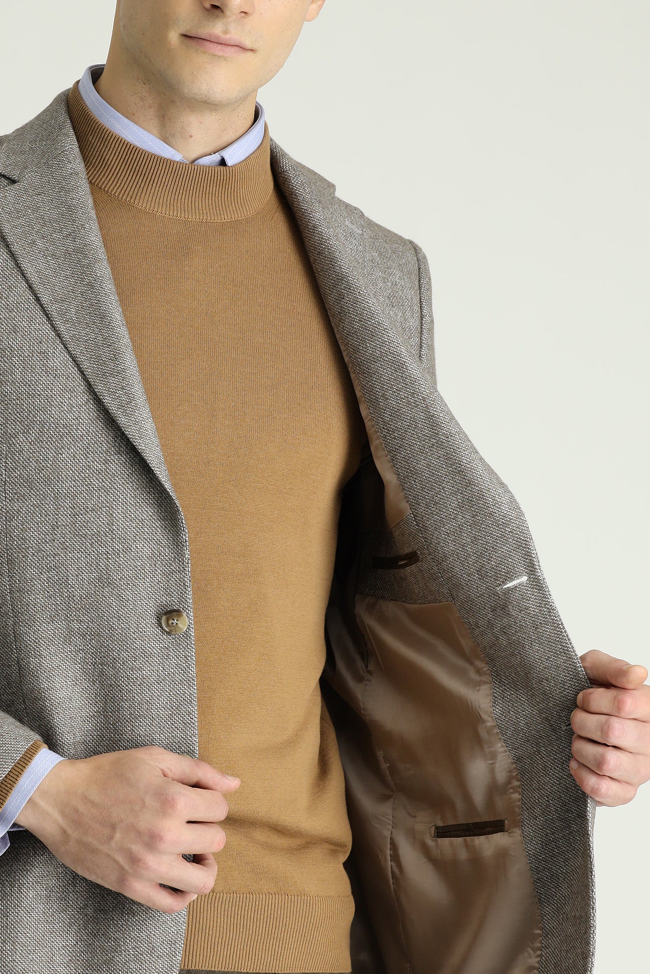 Koyu Vizon 7 Drop Slim Fit Dar Kesim Yünlü Klasik Ceket - Image 5