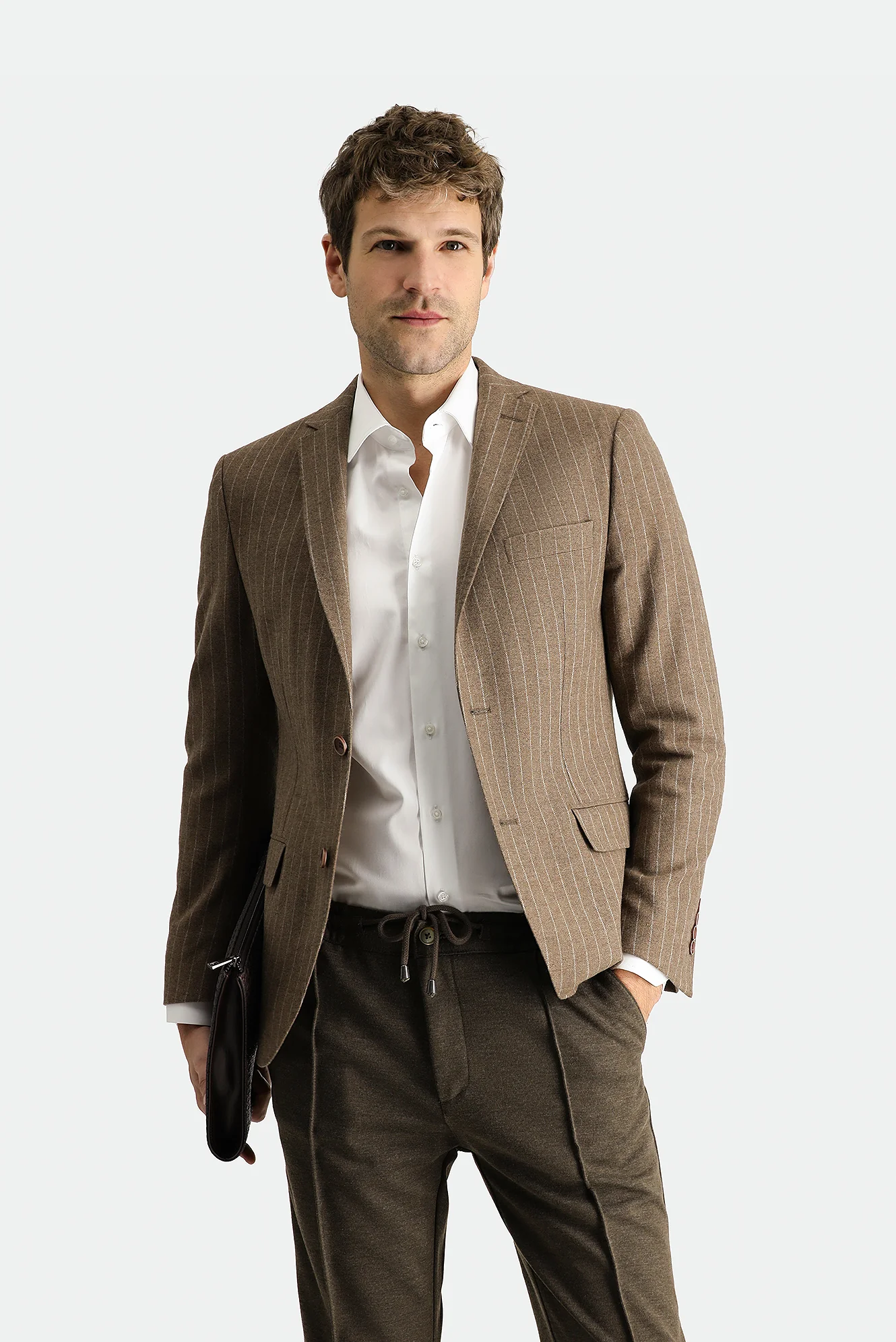 Koyu Vizon 7 Drop Super Slim Fit Eksra Dar Kesim Yünlü Klasik Çizgili Ceket - Image 2