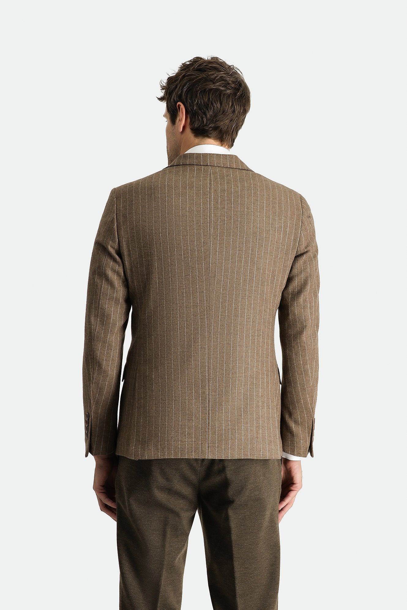 Koyu Vizon 7 Drop Super Slim Fit Eksra Dar Kesim Yünlü Klasik Çizgili Ceket - Image 4