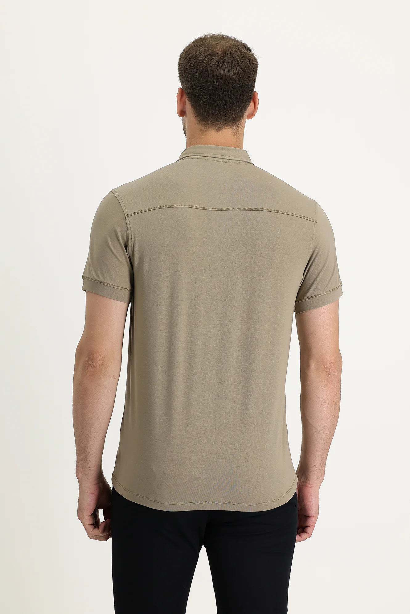 Koyu Vizon Yarım İtalyan Yaka Regular Fit Süprem Tişört - Image 2