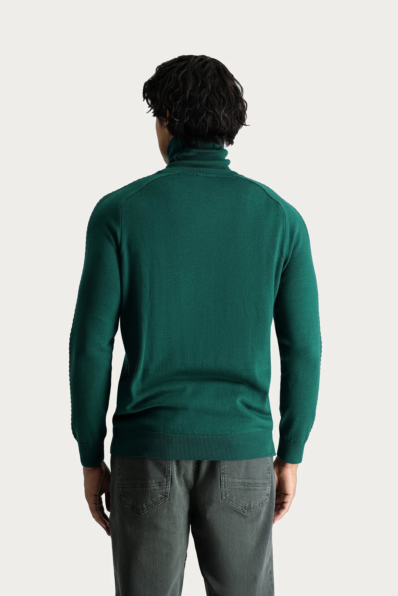 Koyu Yeşil Balıkçı Yaka Slim Fit Dar Kesim Desenli Triko Kazak - Image 4