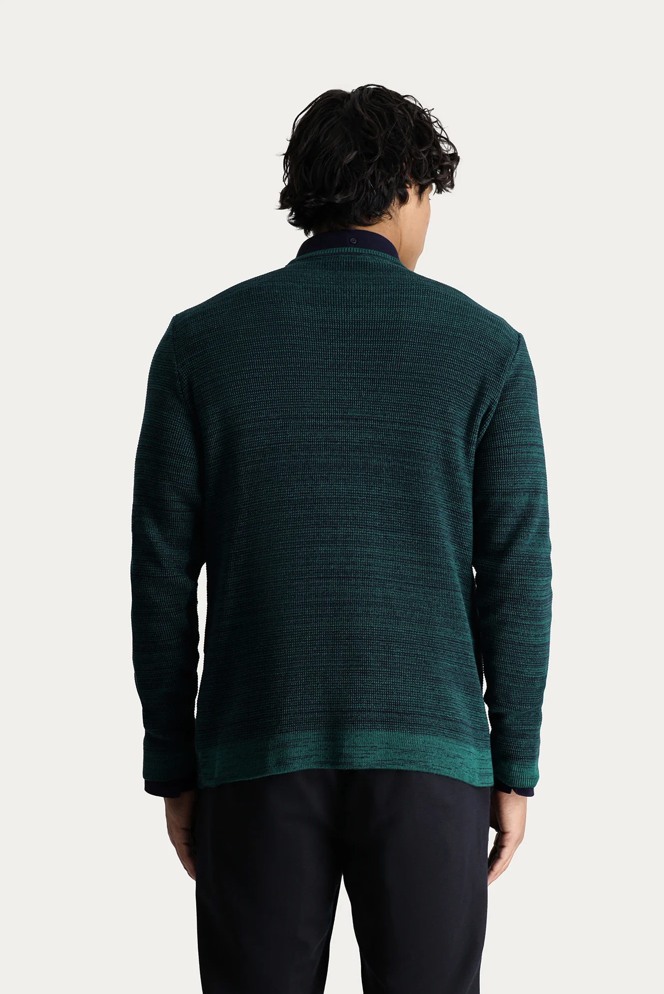 Koyu Yeşil Bisiklet Yaka Slim Fit Dar Kesim Desenli Pamuklu Triko Kazak - Image 3