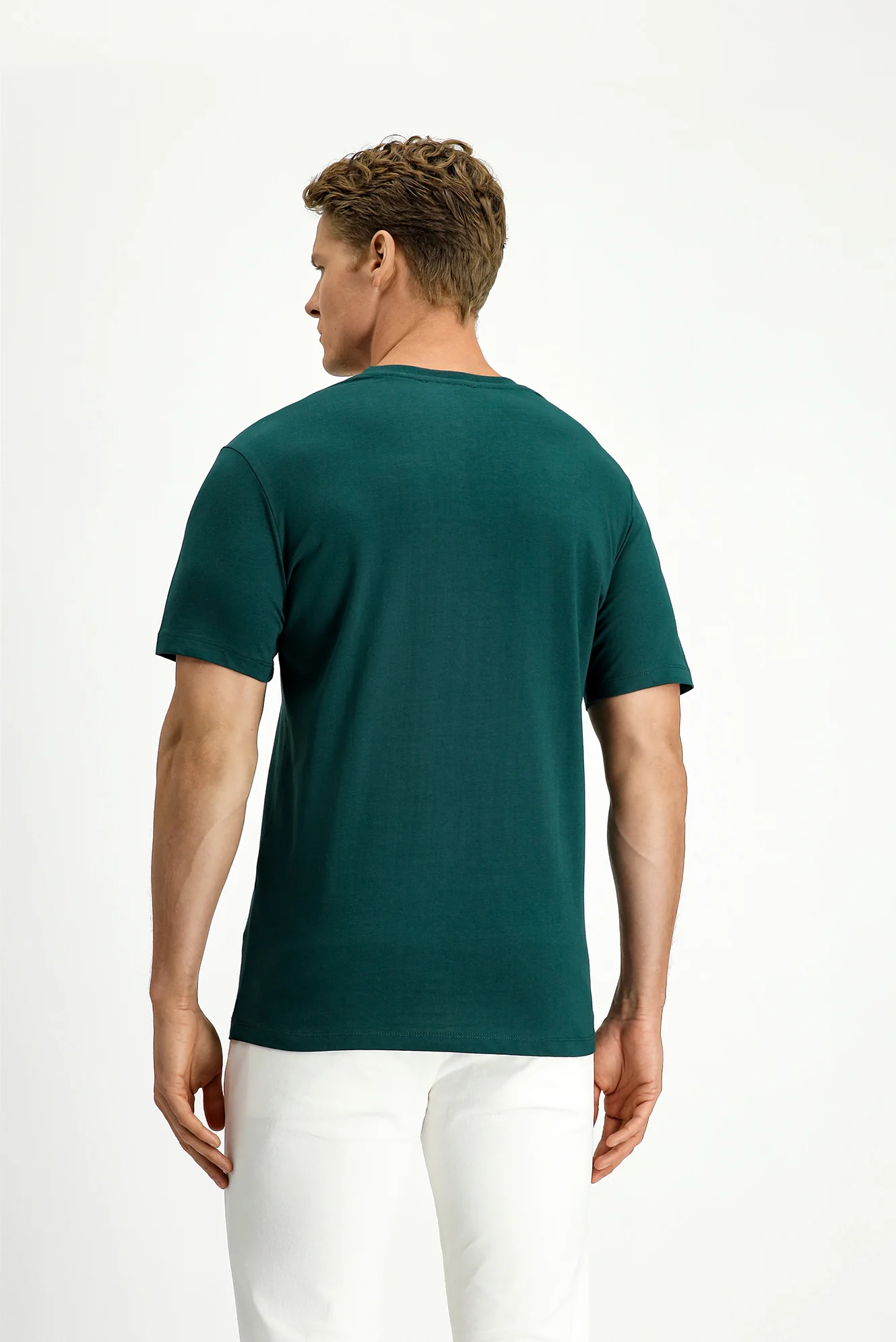 Koyu Yeşil Bisiklet Yaka Slim Fit %100 Pamuk Tişört - Image 4