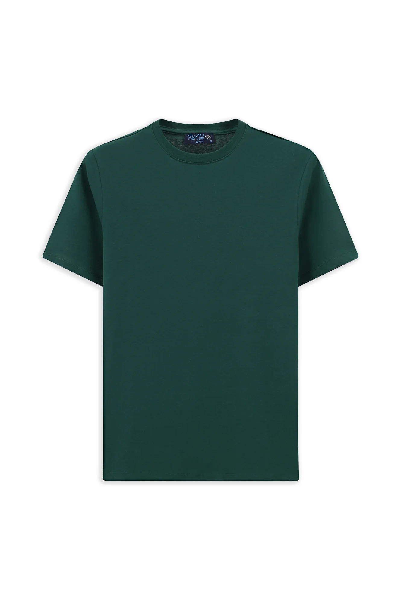 Koyu Yeşil Bisiklet Yaka Slim Fit %100 Pamuk Tişört - Image 7
