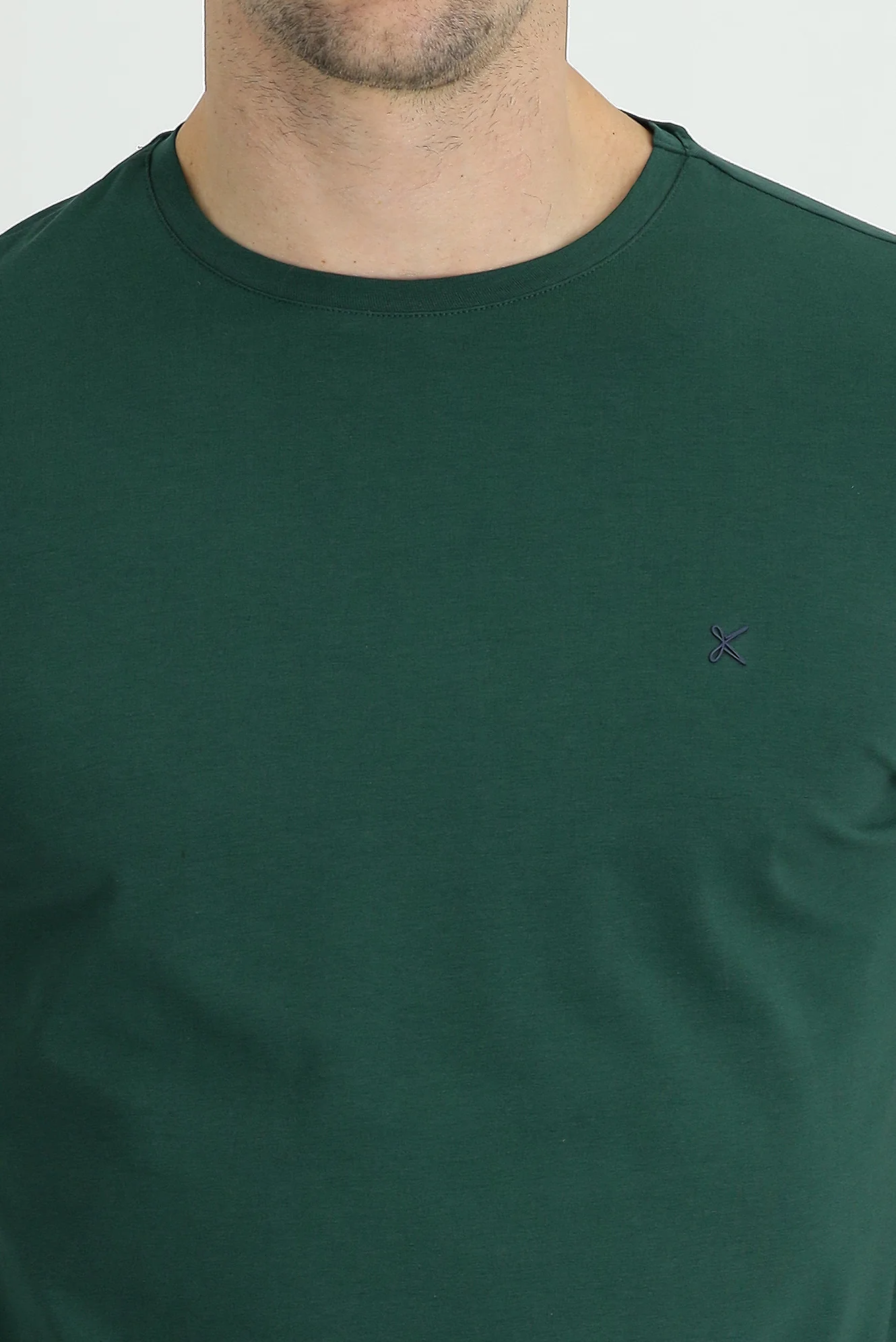 Koyu Yeşil Bisiklet Yaka Slim Fit Dar Kesim Süprem Pamuklu Tişört - Image 4