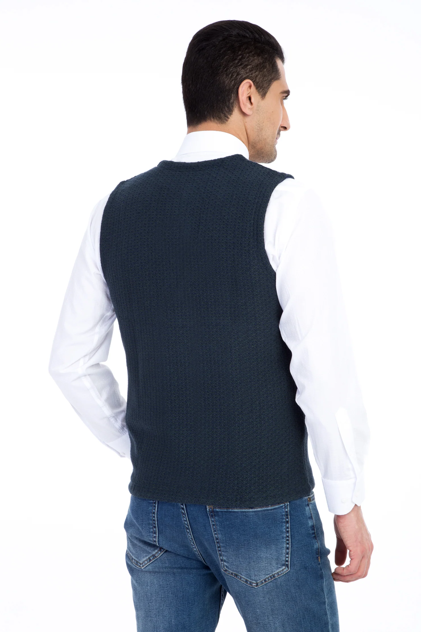 Koyu Yesil Desenli Slim Fit Dar Kesim Yelek - Image 2