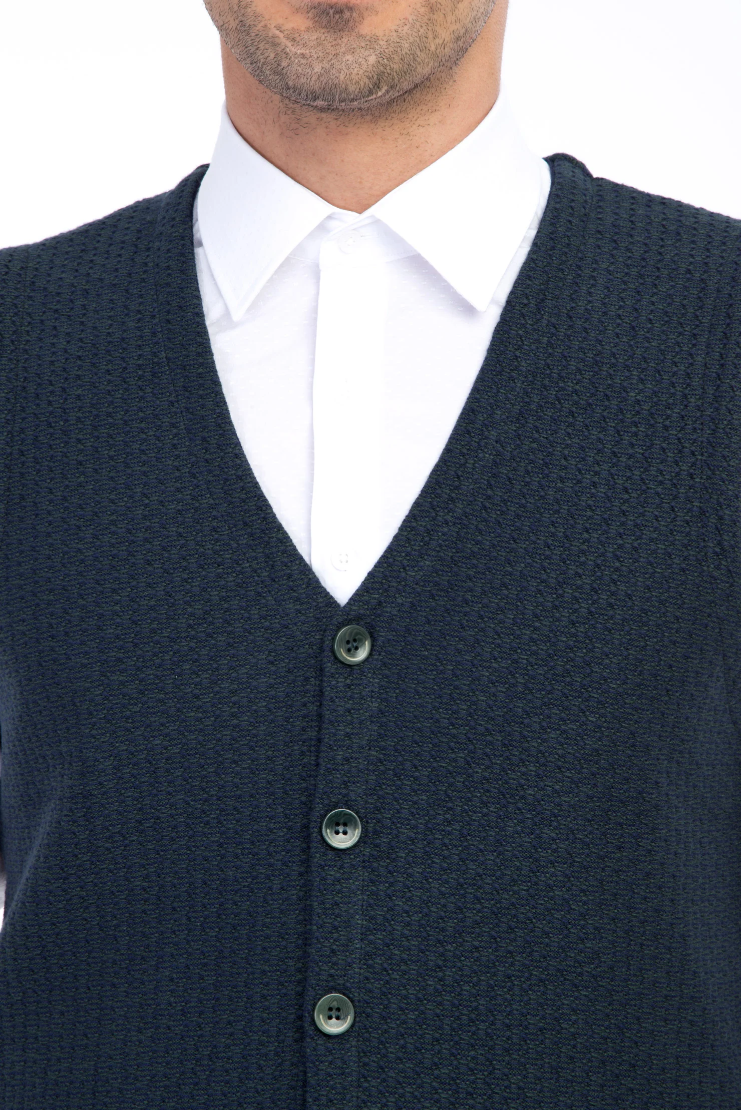 Koyu Yesil Desenli Slim Fit Dar Kesim Yelek - Image 3