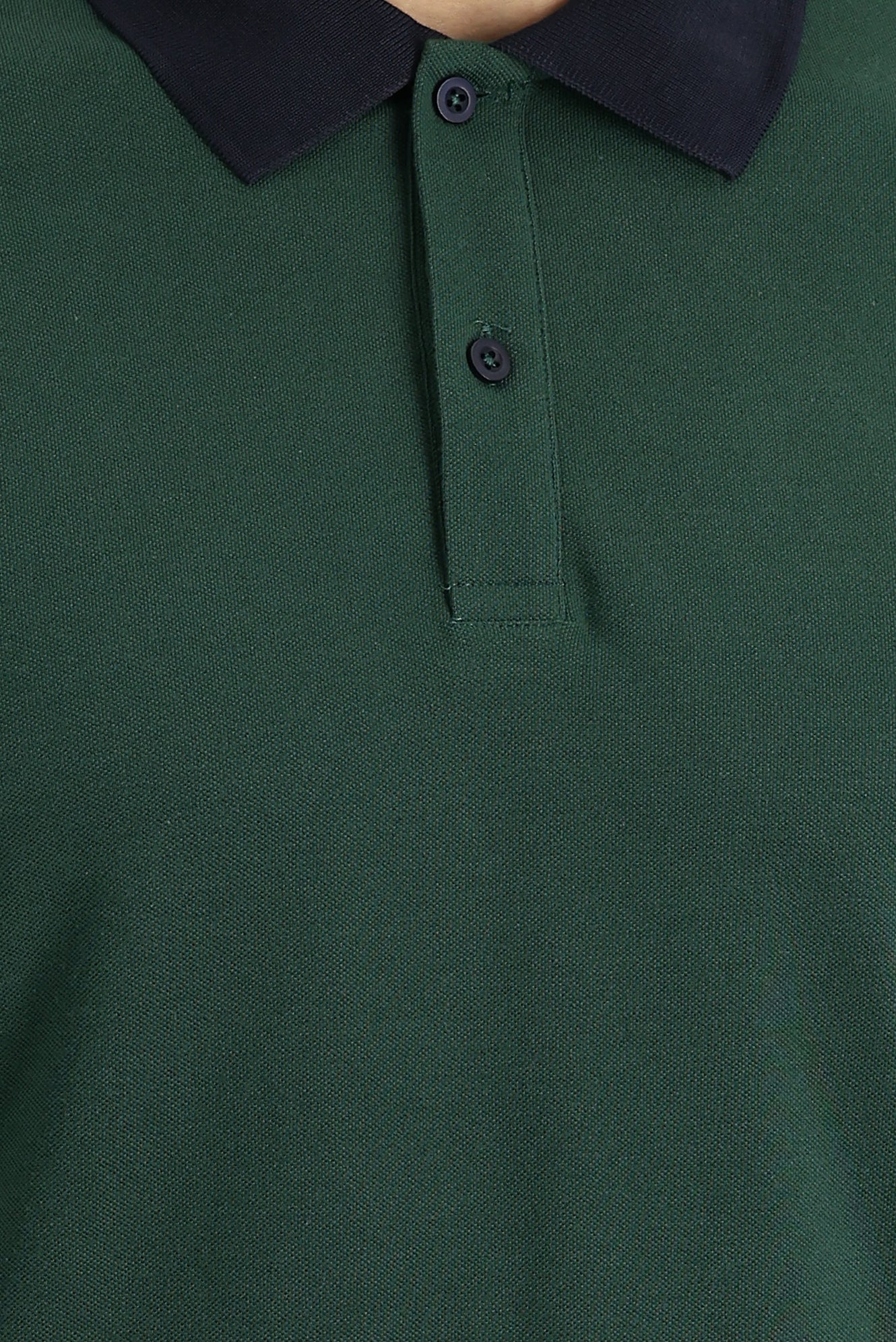 Koyu Yeşil Polo Yaka Slim Fit Dar Kesim Desenli Pamuk Tişört - Image 3