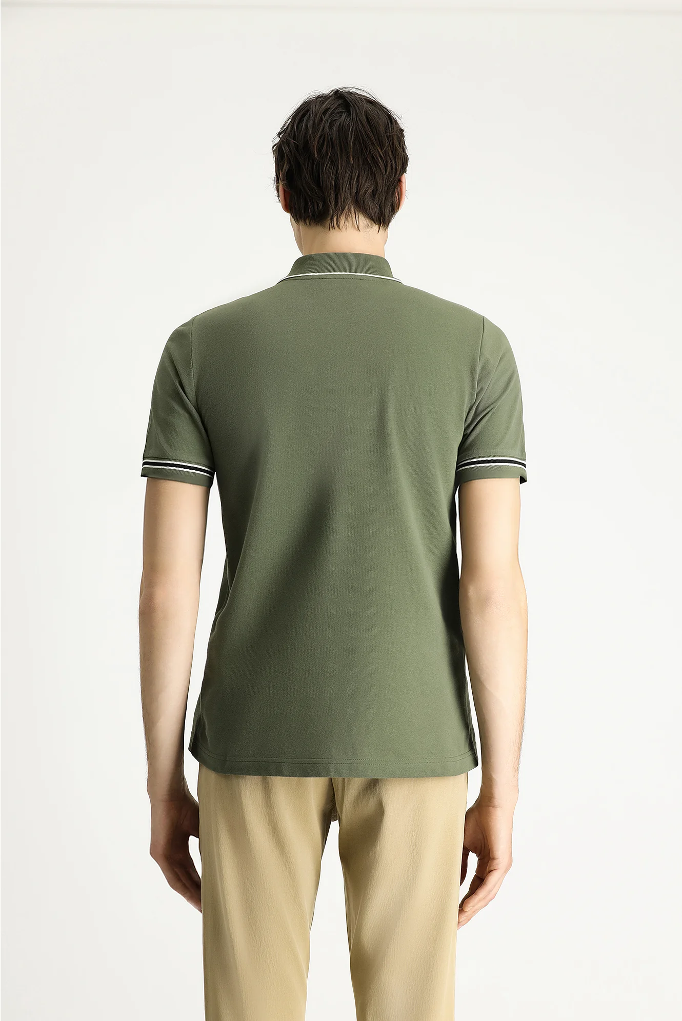 Koyu Yeşil Polo Yaka Regular Fit Fermuarlı Desenli Pamuk Tişört - Image 5
