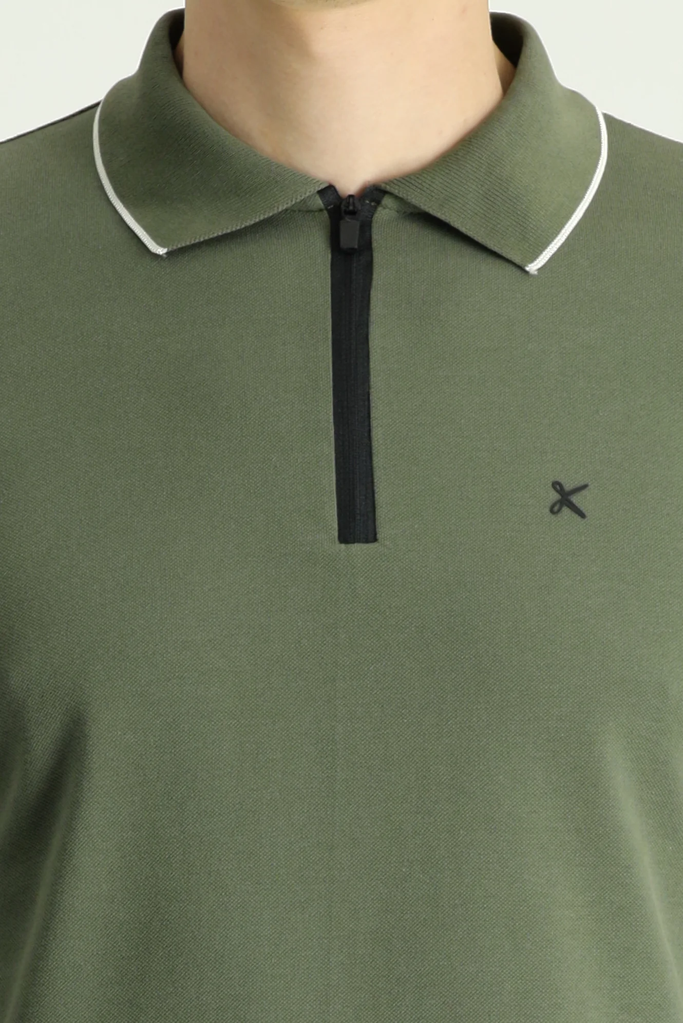 Koyu Yeşil Polo Yaka Regular Fit Fermuarlı Desenli Pamuk Tişört - Image 6