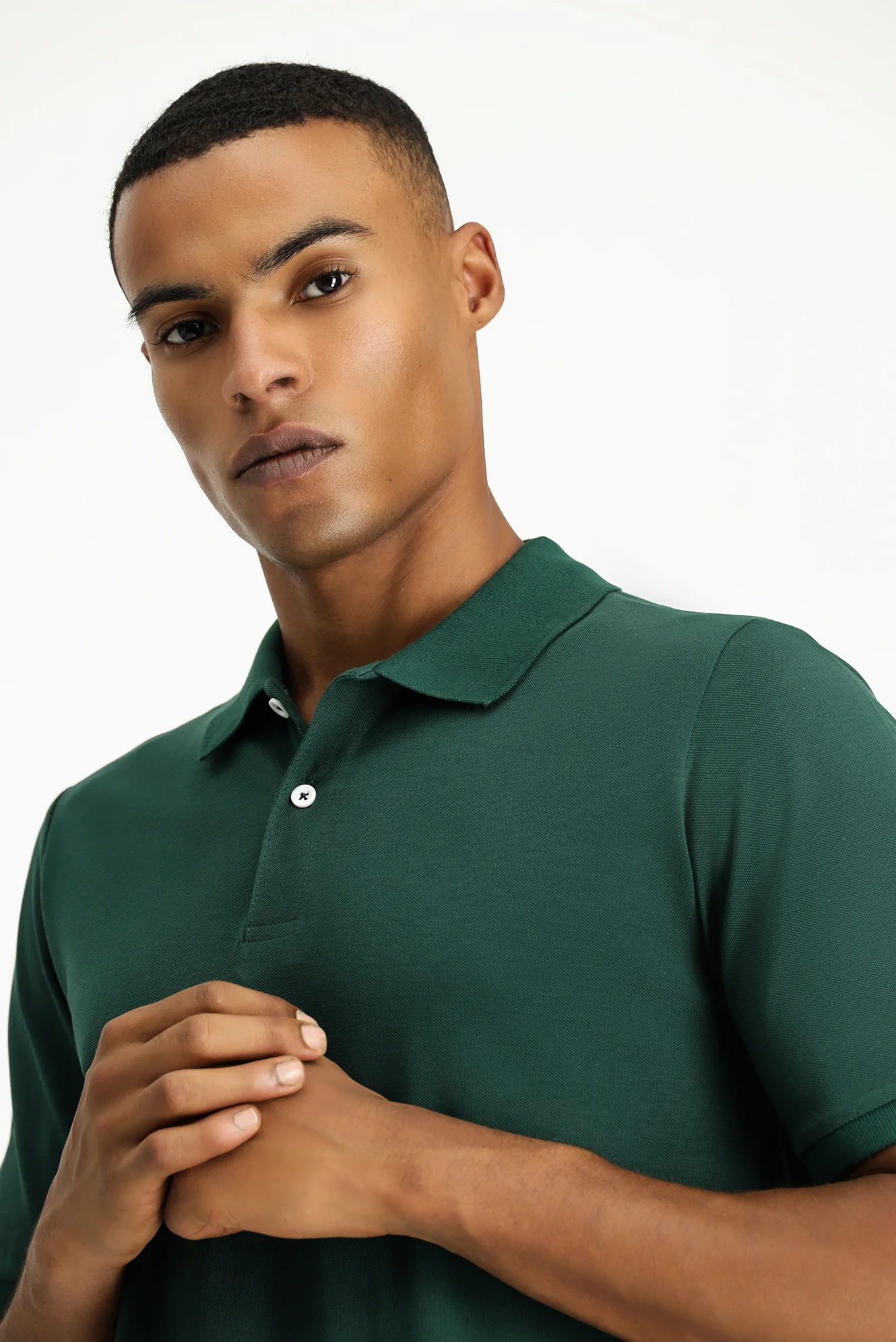 Koyu Yeşil Polo Yaka Regular Fit Nakışlı Pamuk Tişört - Image 2