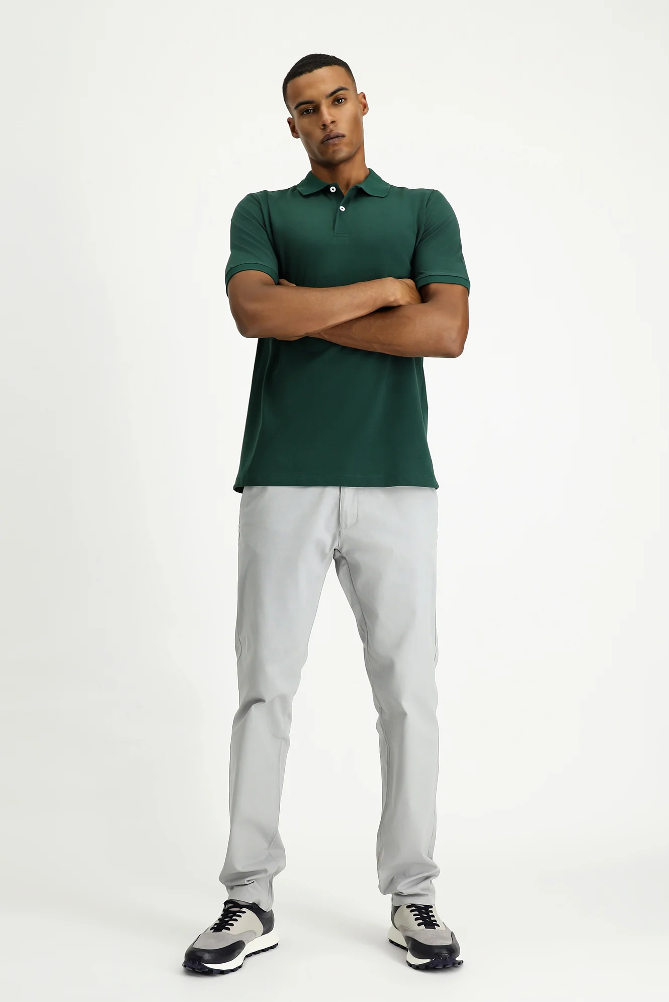 Koyu Yeşil Polo Yaka Regular Fit Nakışlı Pamuk Tişört - Image 3