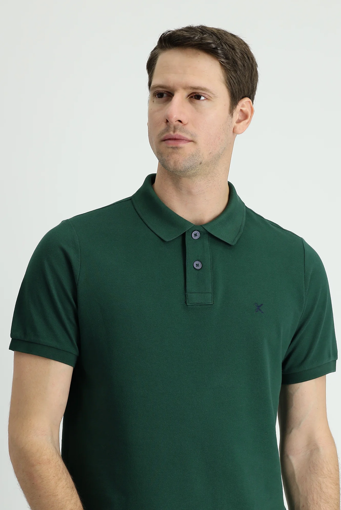 Koyu Yeşil Polo Yaka Regular Fit Nakışlı Pamuk Tişört - Image 2
