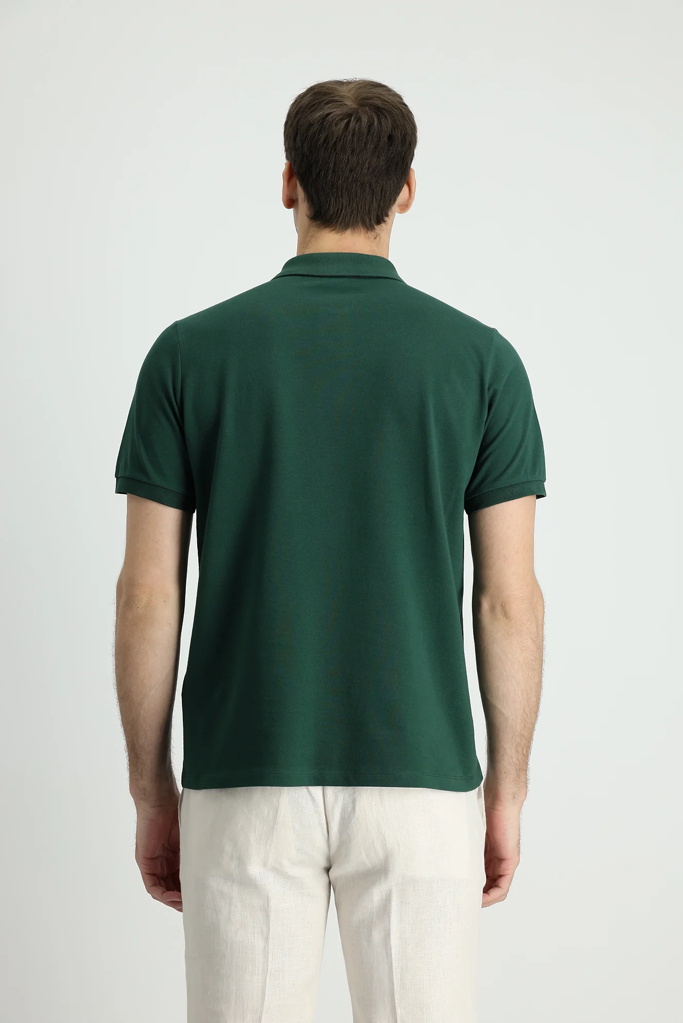 Koyu Yeşil Polo Yaka Regular Fit Nakışlı Pamuk Tişört - Image 3