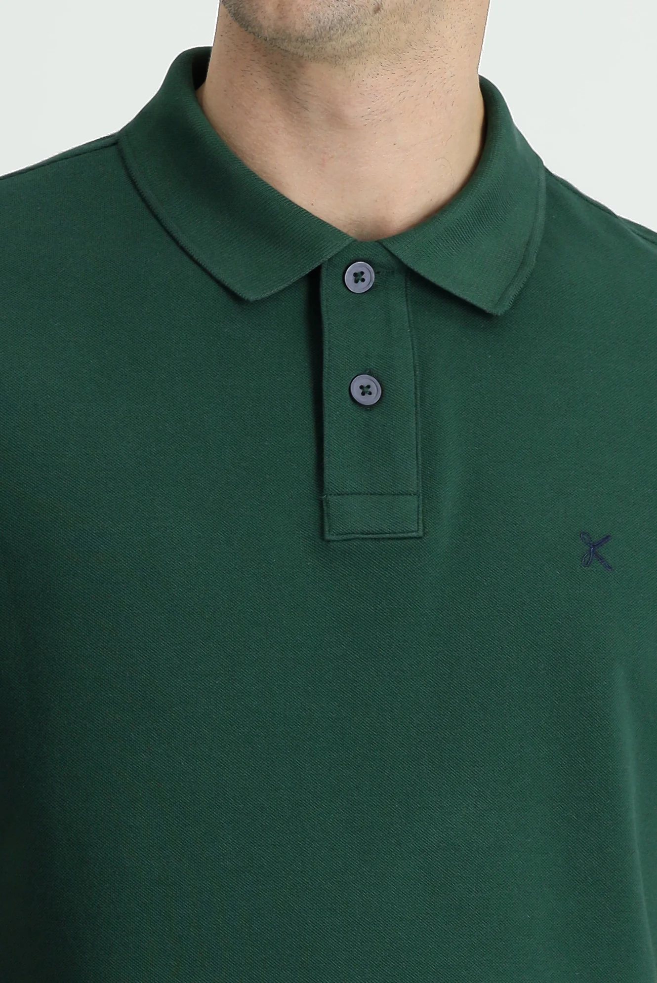 Koyu Yeşil Polo Yaka Regular Fit Nakışlı Pamuk Tişört - Image 4