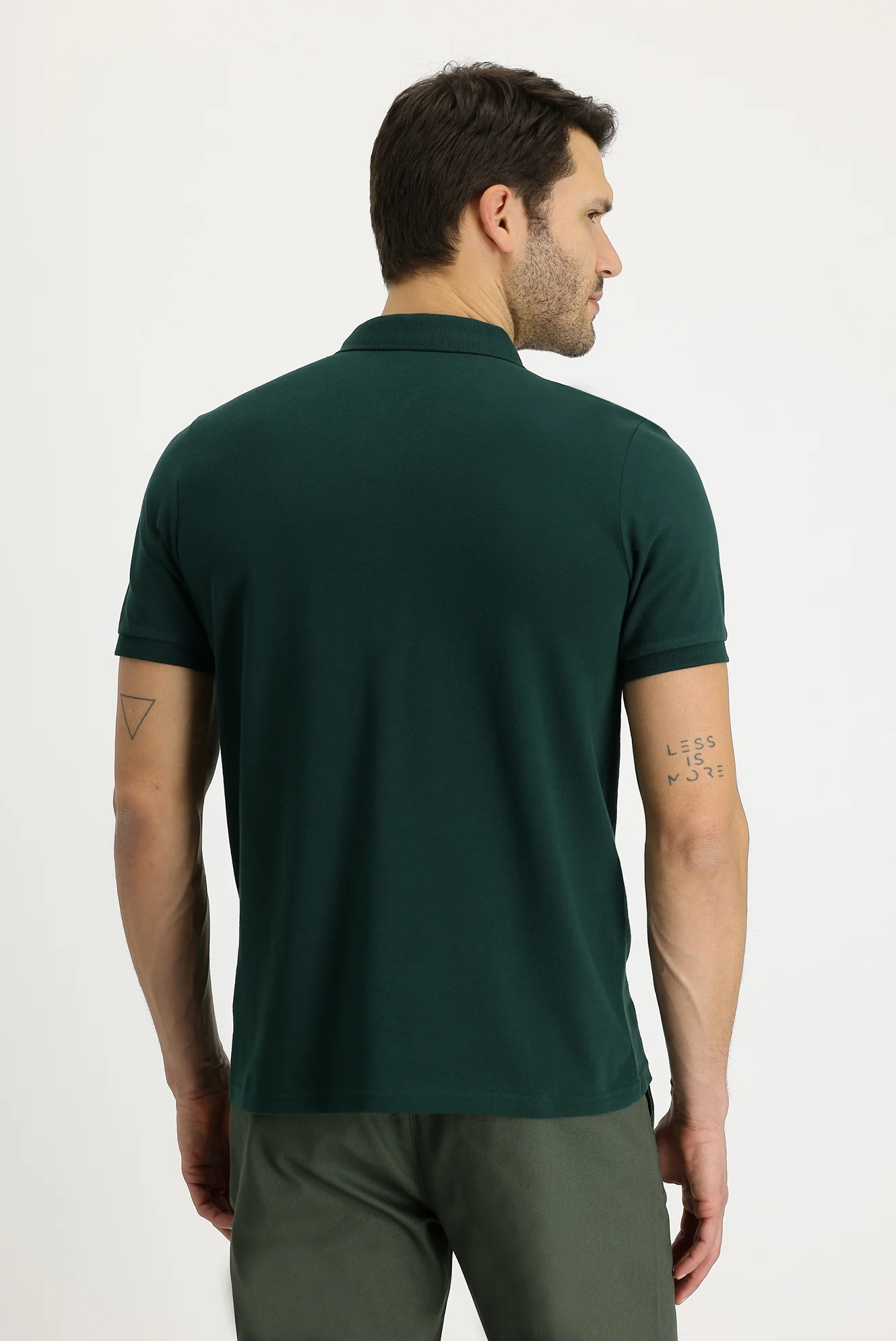 Koyu Yeşil Polo Yaka Regular Fit Nakışlı Pamuk Tişört - Image 5