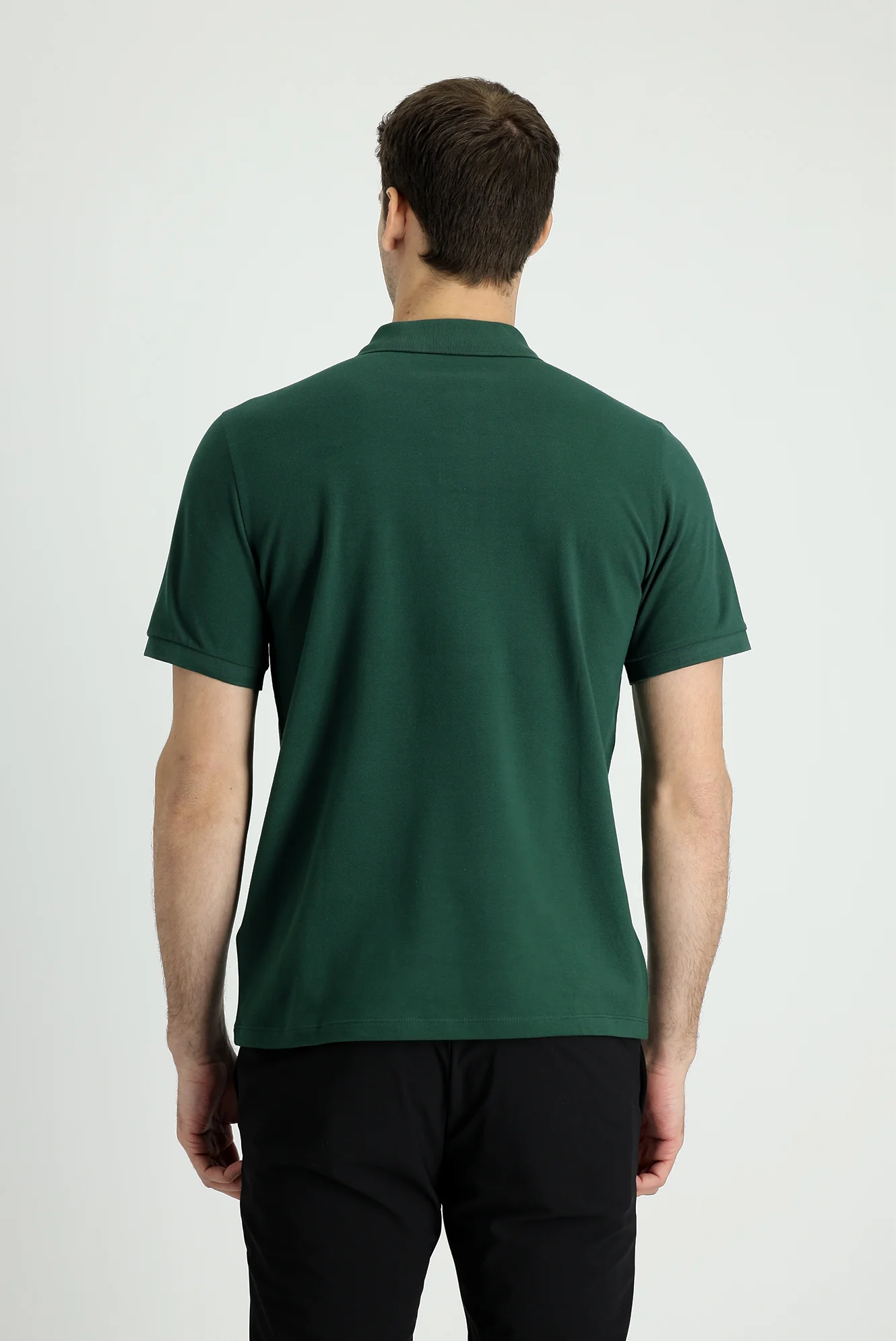 Koyu Yeşil Polo Yaka Regular Fit Nakışlı Pamuk Tişört - Image 3