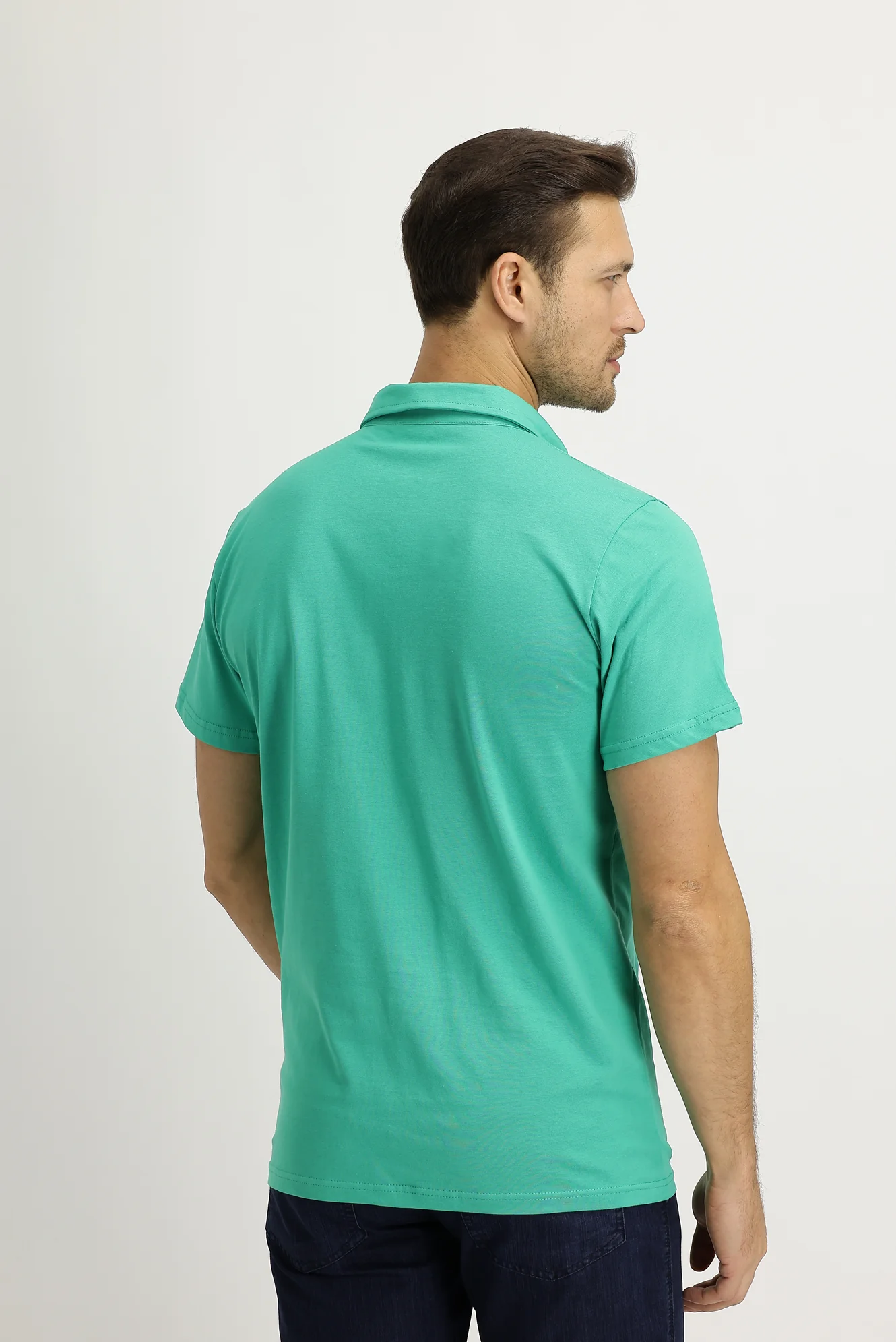 Koyu Yeşil Polo Yaka Regular Fit Pamuk Tişört - Image 4