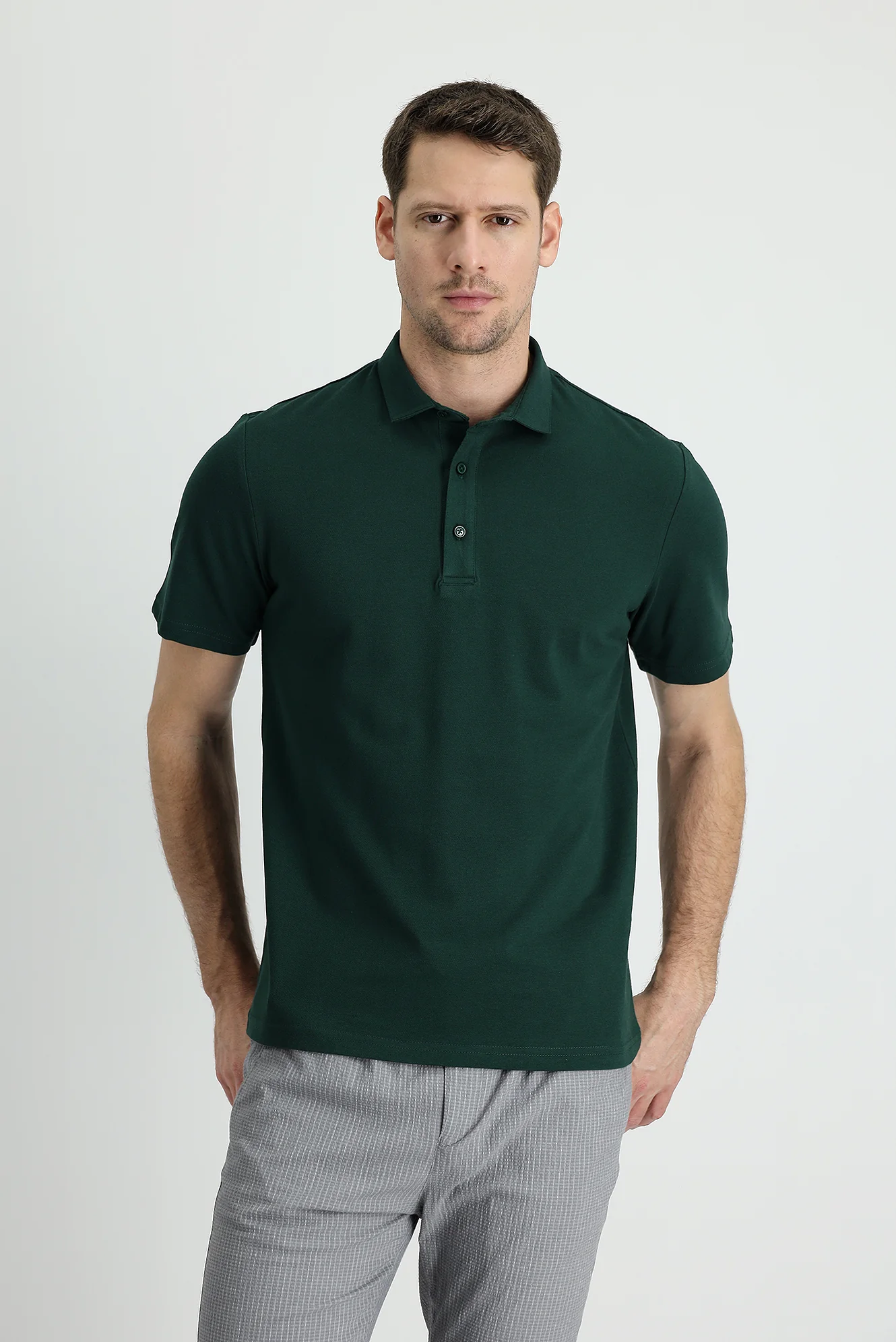 Koyu Yeşil Polo Yaka Regular Fit Pamuk Tişört