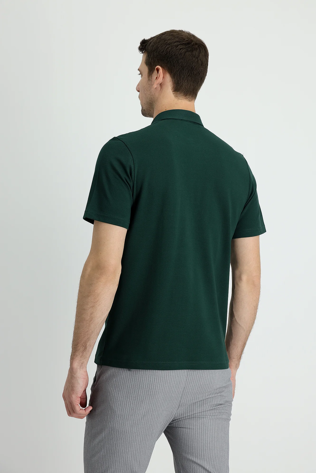 Koyu Yeşil Polo Yaka Regular Fit Pamuk Tişört - Image 2