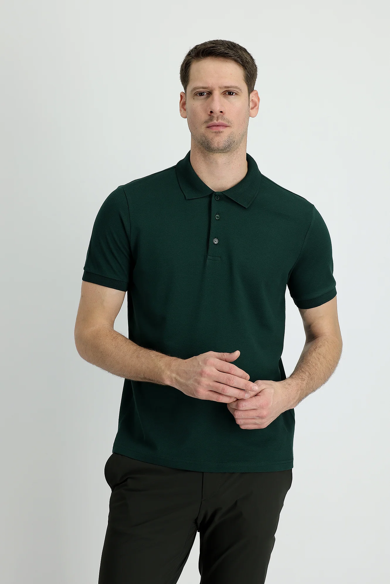 Koyu Yeşil Polo Yaka Regular Fit Pamuk Tişört - Image 2
