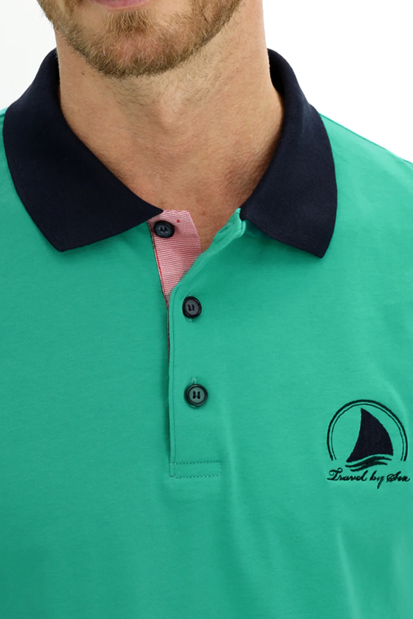 Koyu Yeşil Polo Yaka Slim Fit Dar Kesim Desenli Pamuk Tişört - Image 3