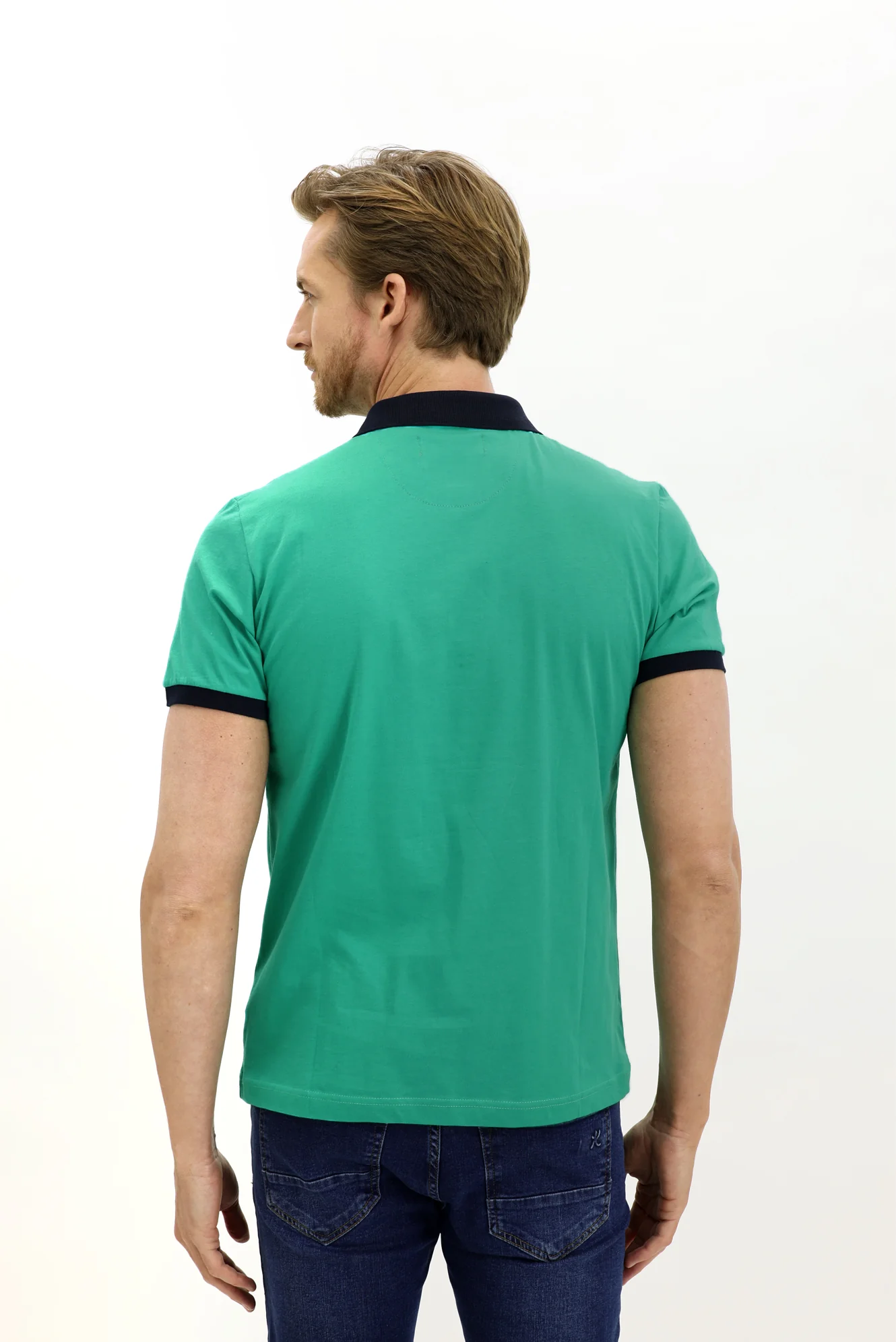 Koyu Yeşil Polo Yaka Slim Fit Dar Kesim Desenli Pamuk Tişört - Image 4