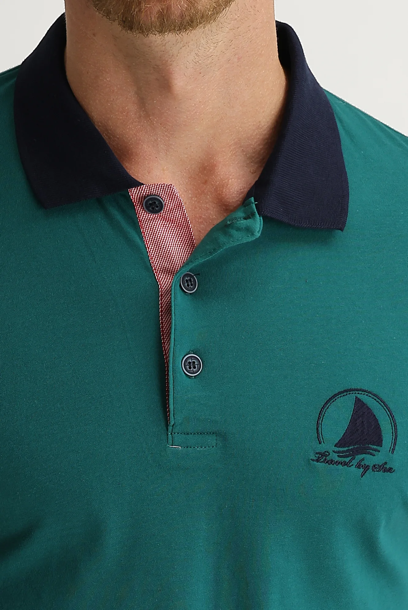 Koyu Yeşil Polo Yaka Slim Fit Dar Kesim Desenli Tişört - Image 3