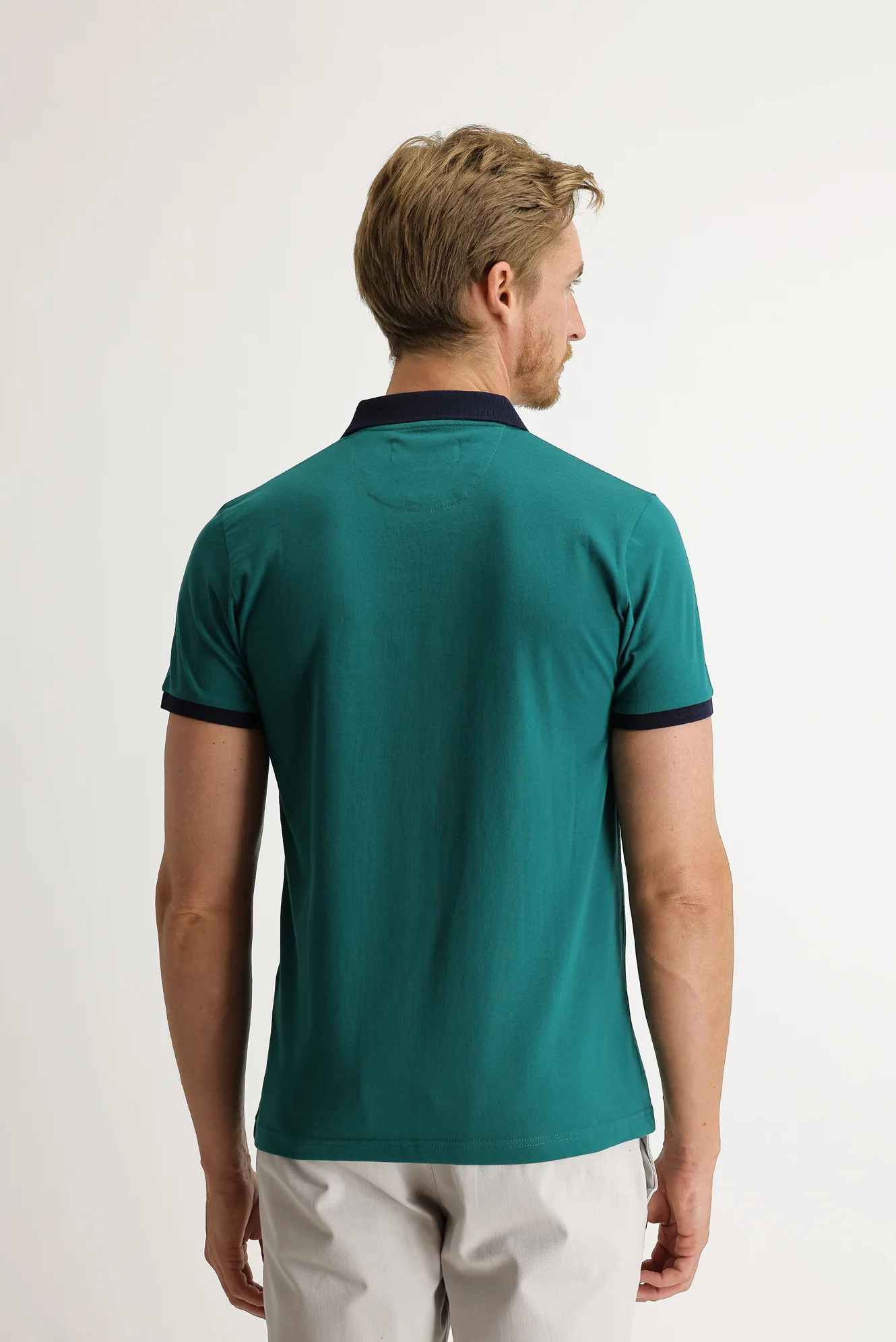 Koyu Yeşil Polo Yaka Slim Fit Dar Kesim Desenli Tişört - Image 4