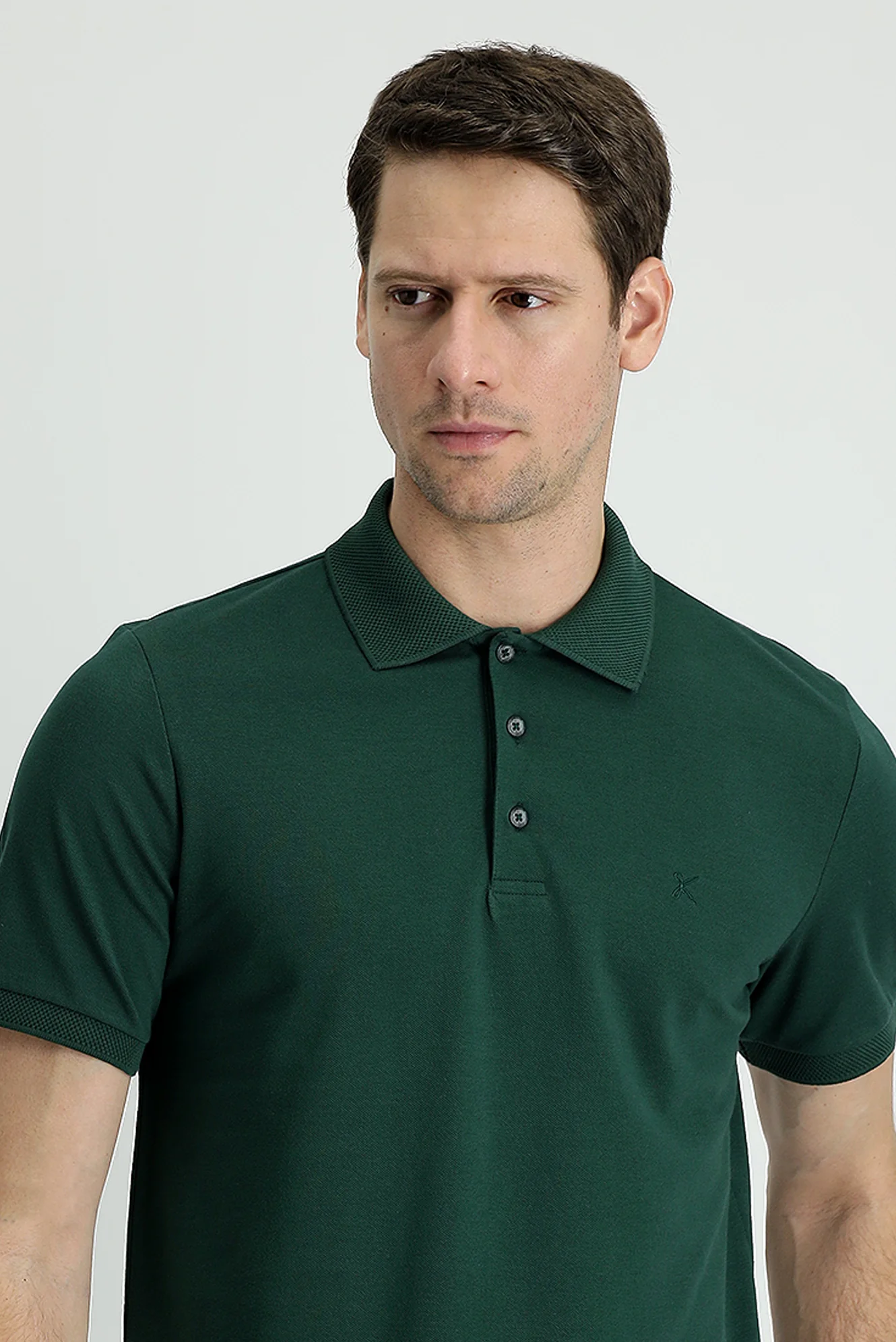 Koyu Yeşil Polo Yaka Slim Fit Dar Kesim Nakışlı Pamuk Tişört - Image 2