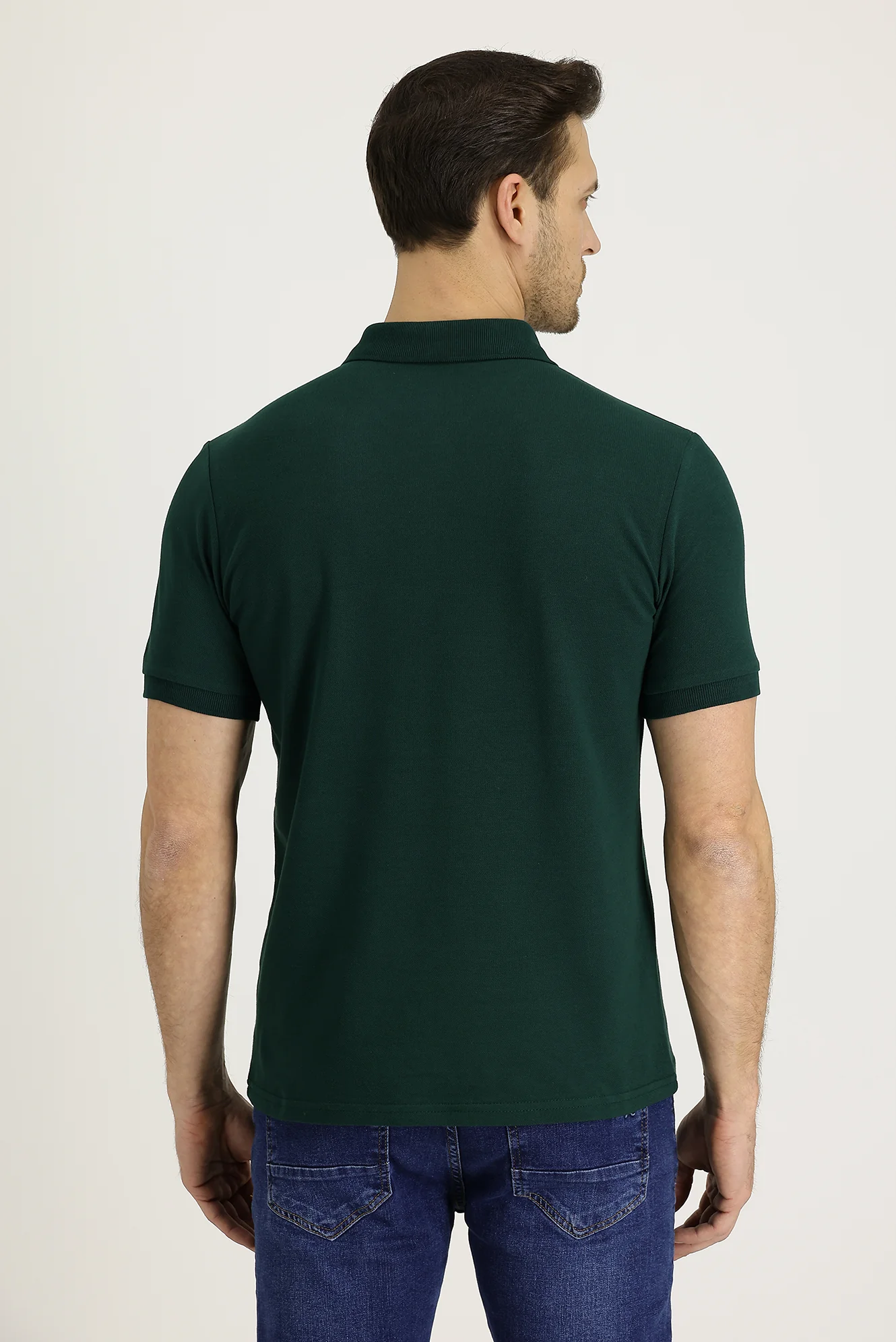 Koyu Yeşil Polo Yaka Slim Fit Dar Kesim Nakışlı Pamuk Tişört - Image 3