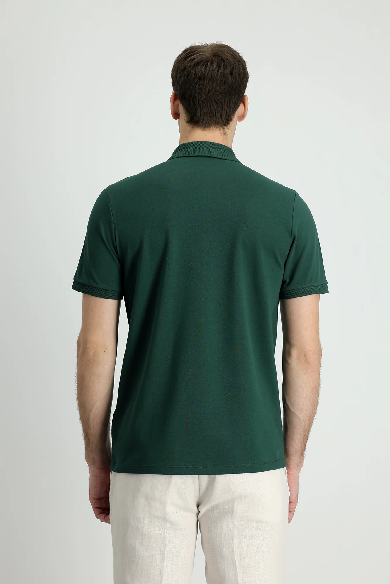 Koyu Yeşil Polo Yaka Slim Fit Dar Kesim Nakışlı Pamuk Tişört - Image 5