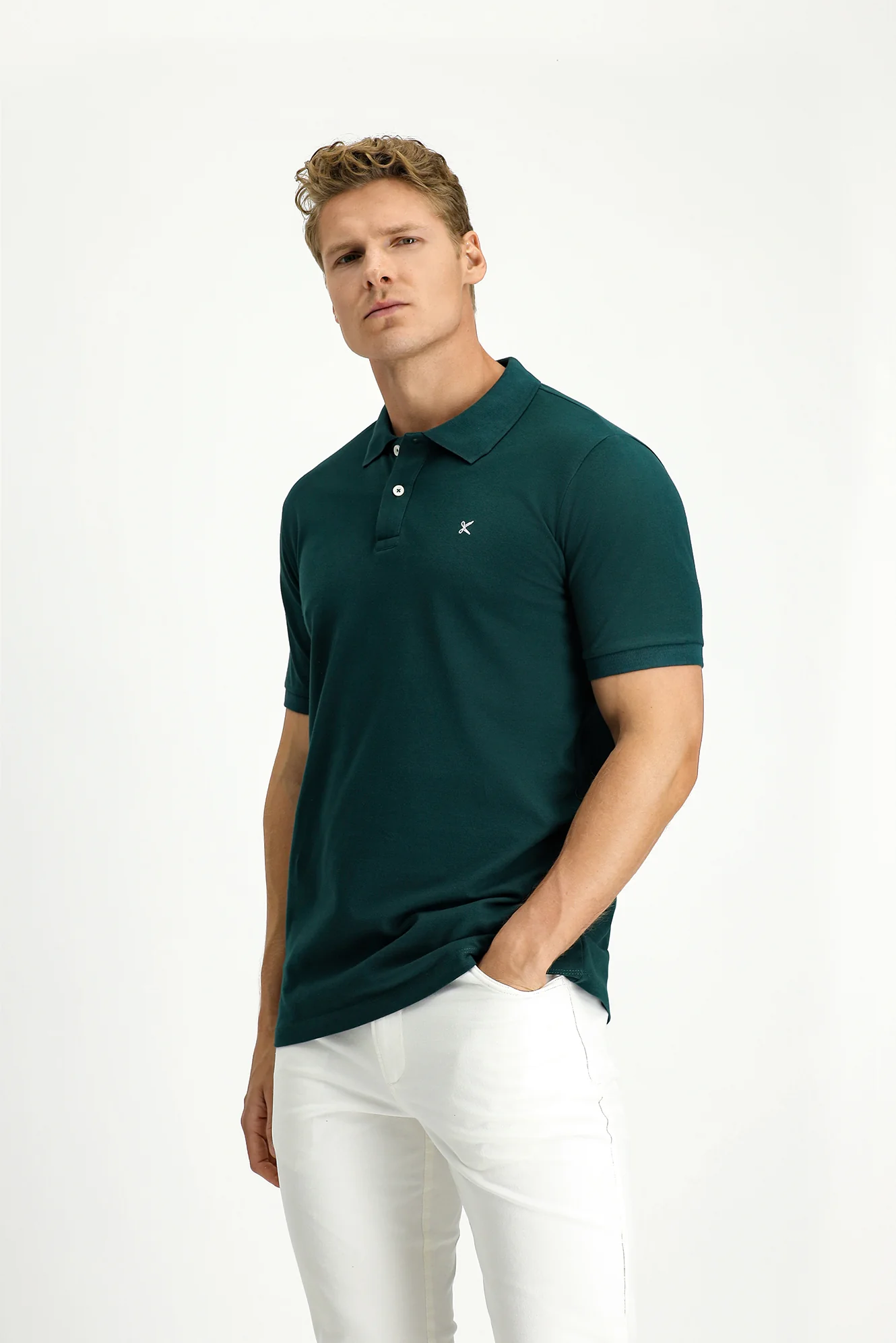 Koyu Yeşil Polo Yaka Slim Fit Nakışlı %100 Pamuk Tişört