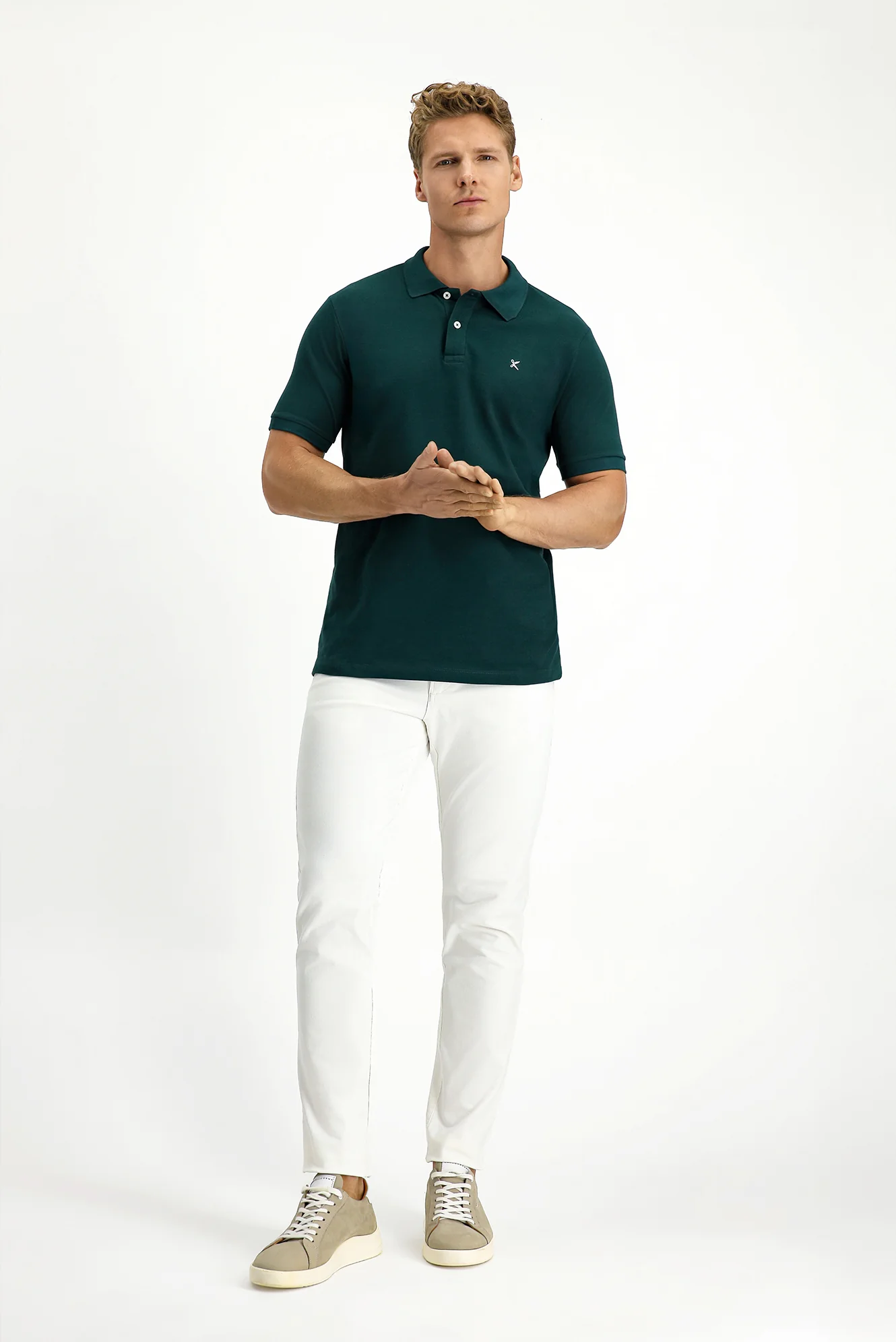 Koyu Yeşil Polo Yaka Slim Fit Nakışlı %100 Pamuk Tişört - Image 2