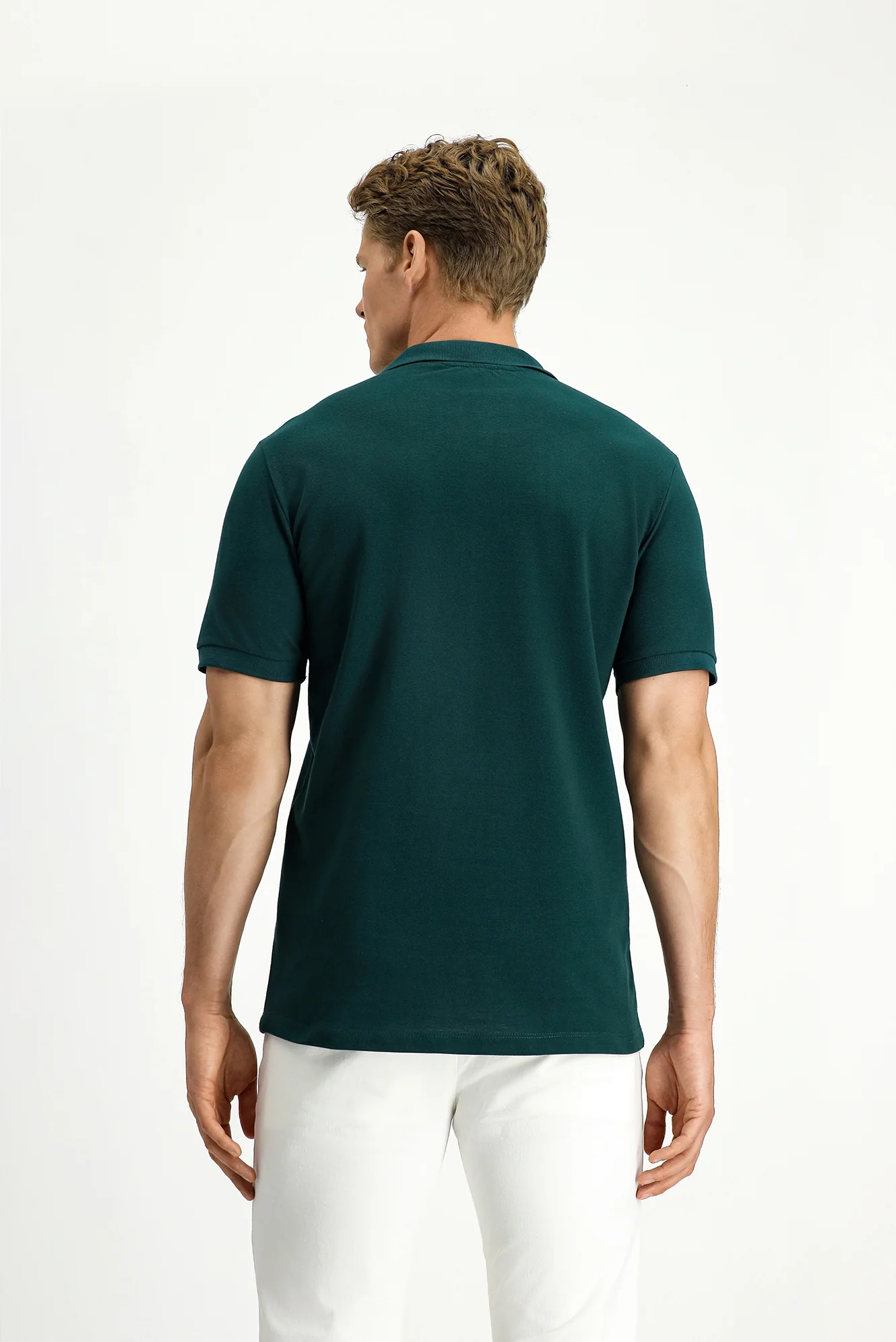 Koyu Yeşil Polo Yaka Slim Fit Nakışlı %100 Pamuk Tişört - Image 4