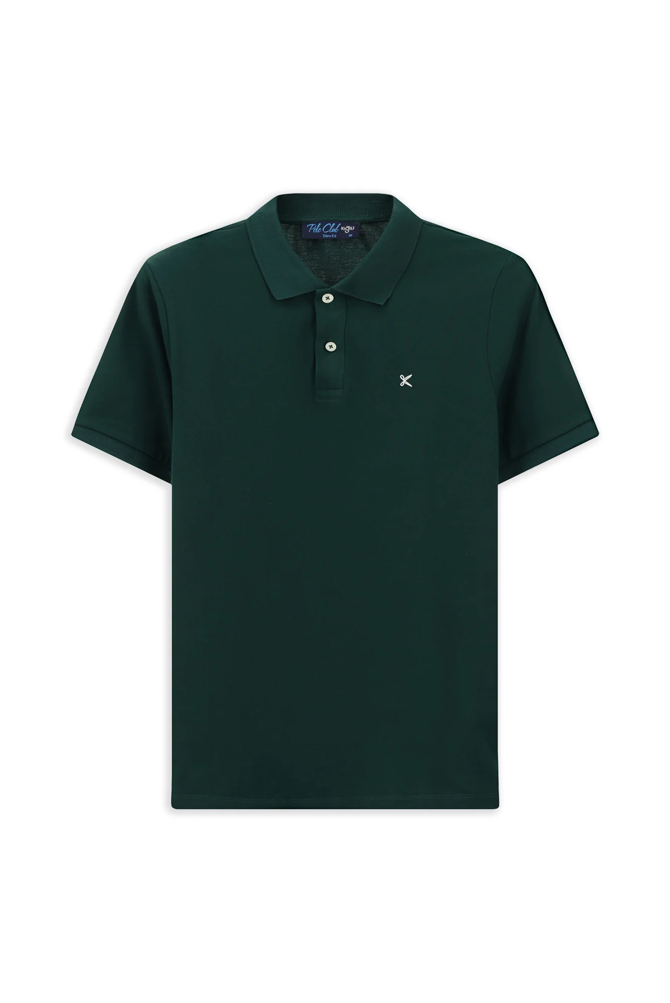 Koyu Yeşil Polo Yaka Slim Fit Nakışlı %100 Pamuk Tişört - Image 7