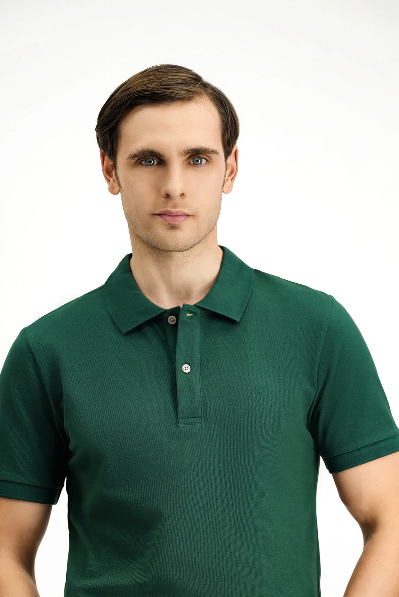 Koyu Yeşil Polo Yaka Slim Fit Dar Kesim Nakışlı Pamuk Tişört - Image 3