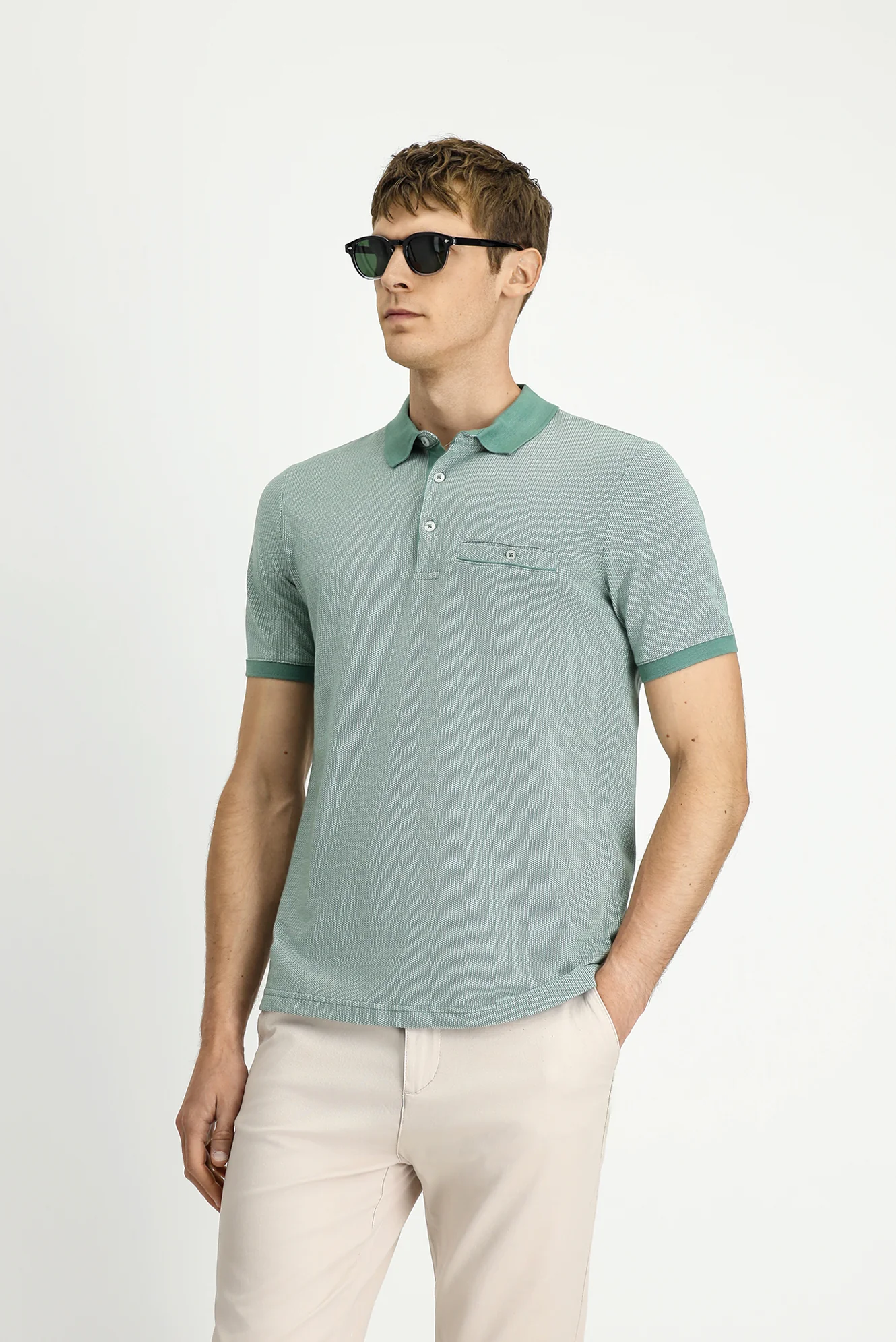 Koyu Yeşil Regular Fit Desenli Pamuklu Cepli Polo Yaka Tişört - Image 4