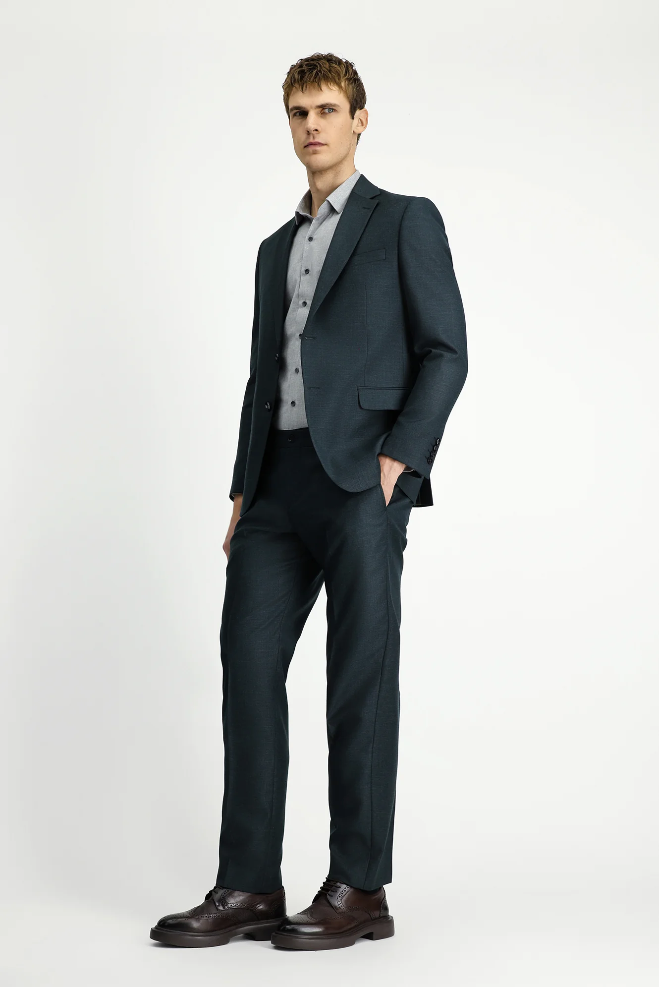 Koyu Yeşil 6 Drop Regular Fit Standart Kesim Desenli Beli Lastikli Takım Elbise - Image 4