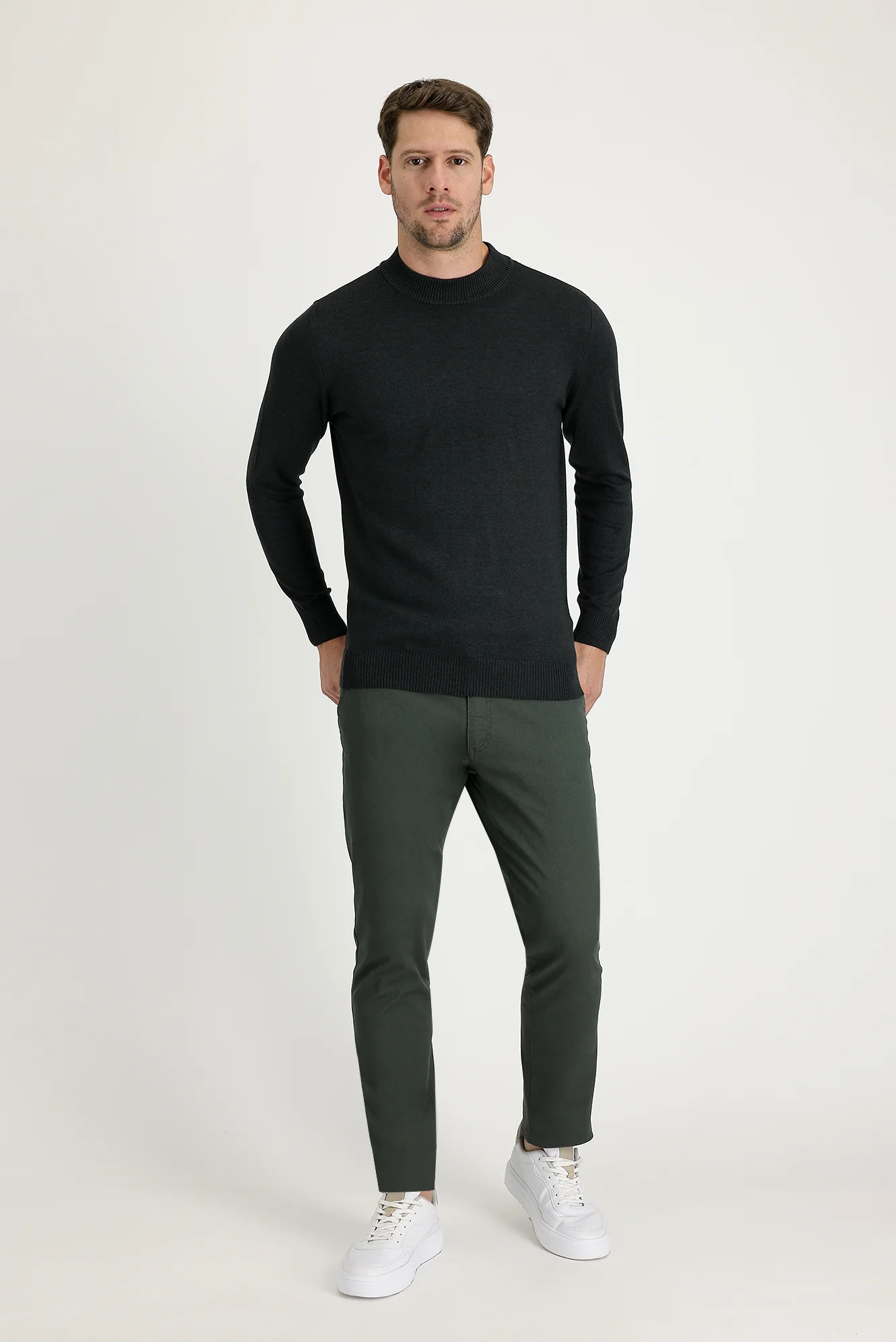 Koyu Yeşil Regular Fit Standart Kesim Likralı Kanvas / Chino Pantolon - Image 2