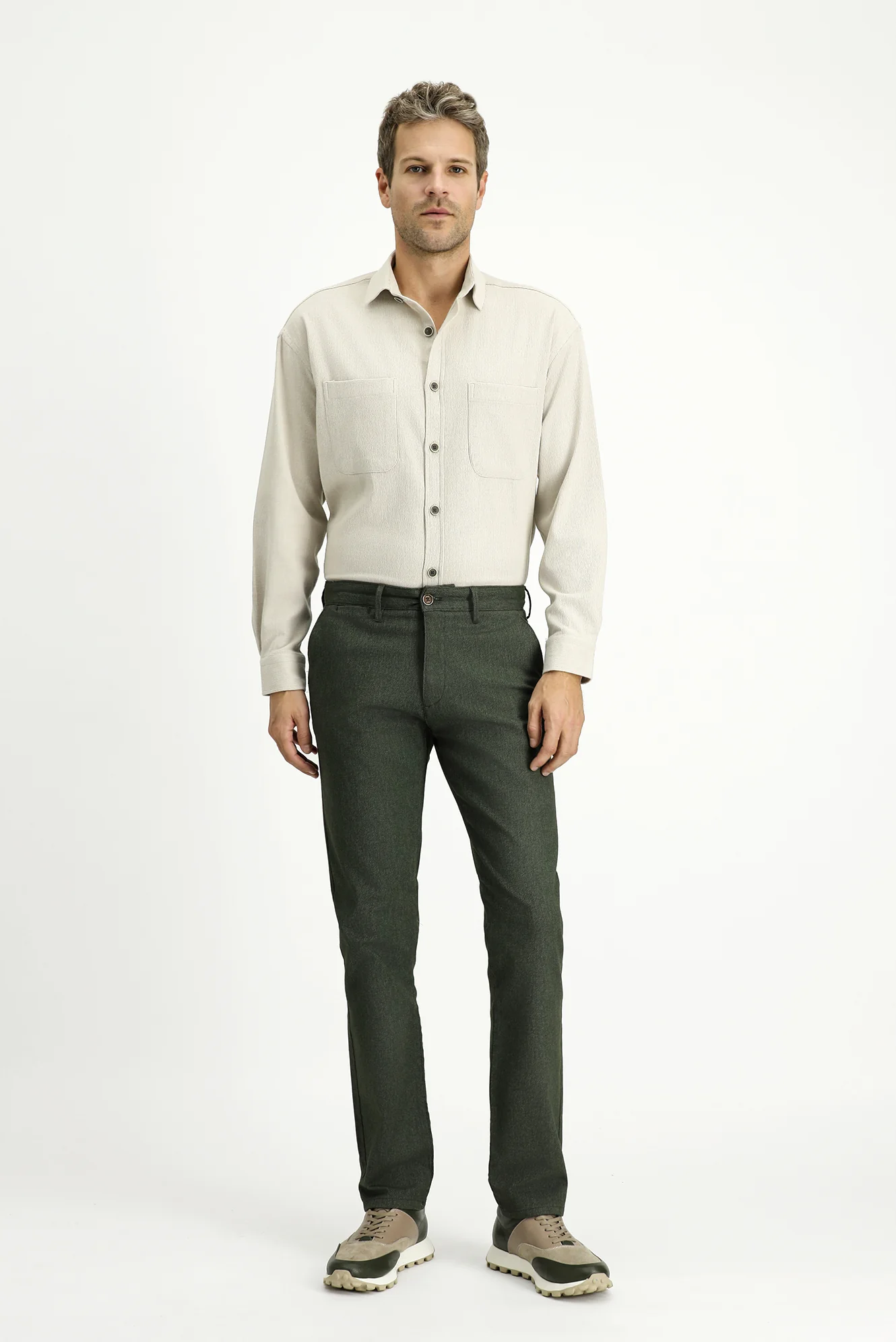 Koyu Yeşil Regular Fit Standart Kesim Likralı Kanvas / Chino Pantolon - Image 2