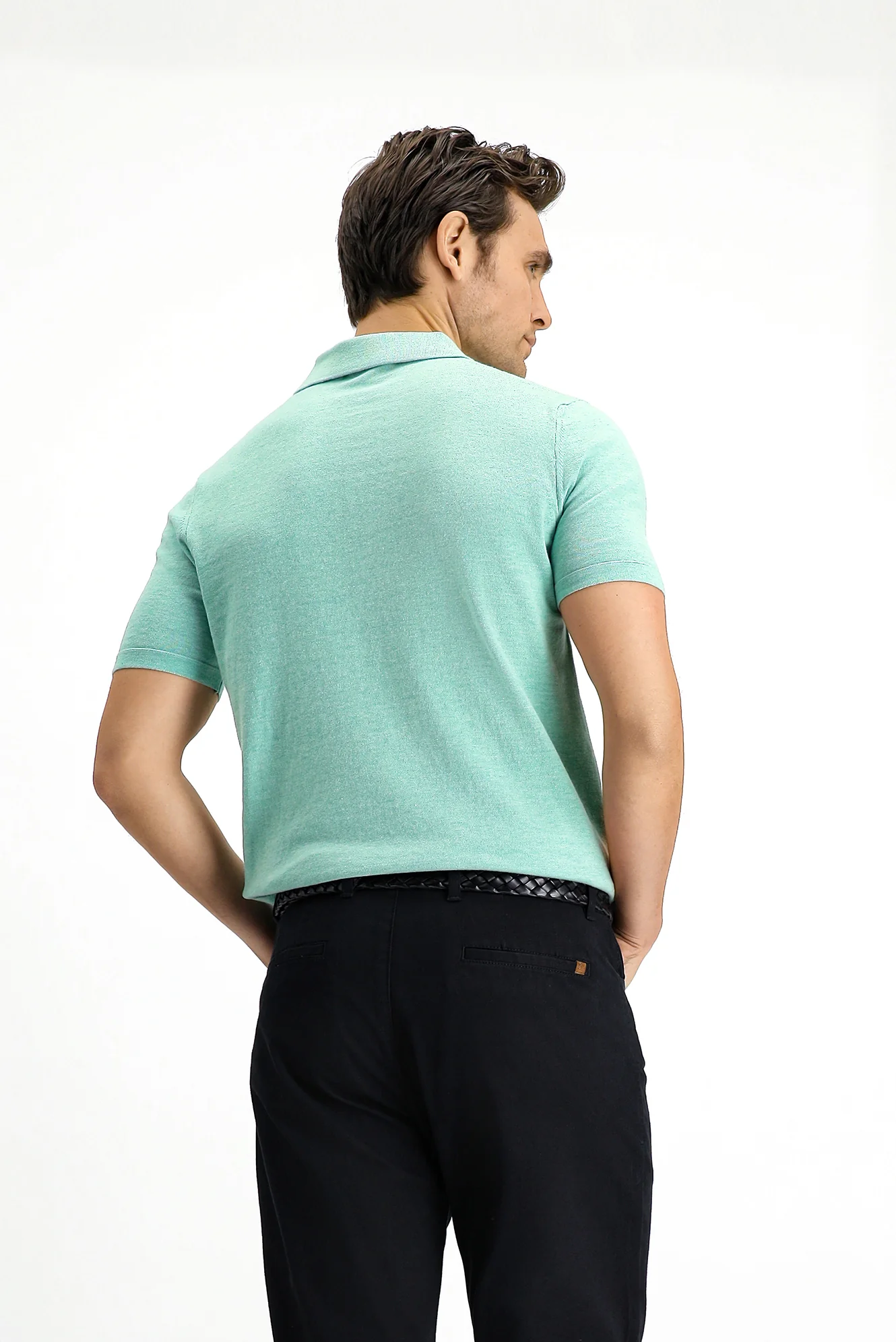 Koyu Yeşil Regular Fit Pamuklu Polo Yaka Örme Tişört - Image 5