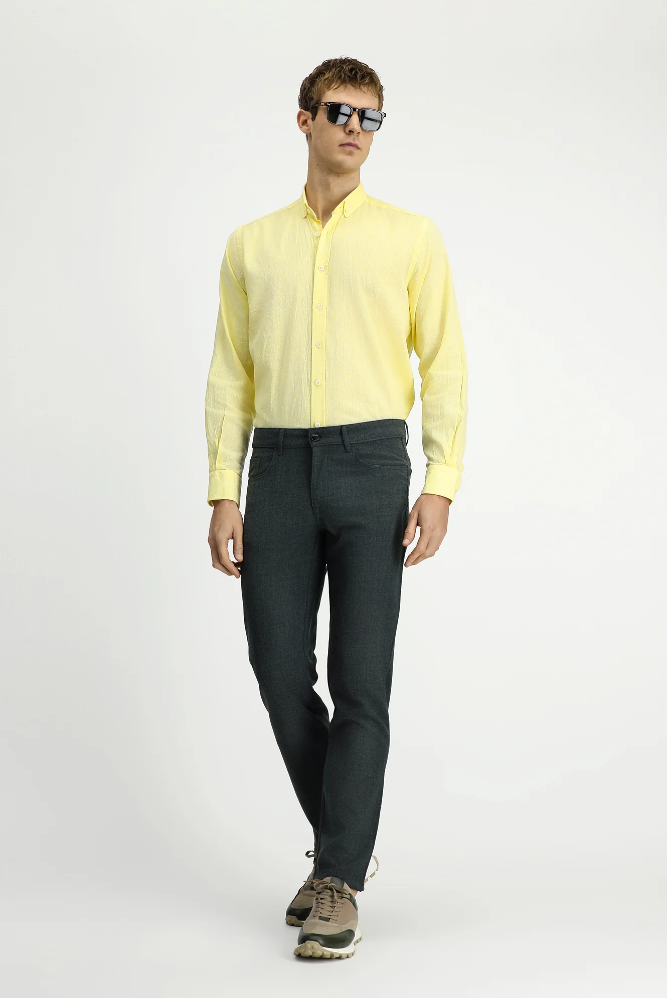 Koyu Yeşil 6 Drop Regular Fit Standart Kesim Yünlü Kumaş Pantolon