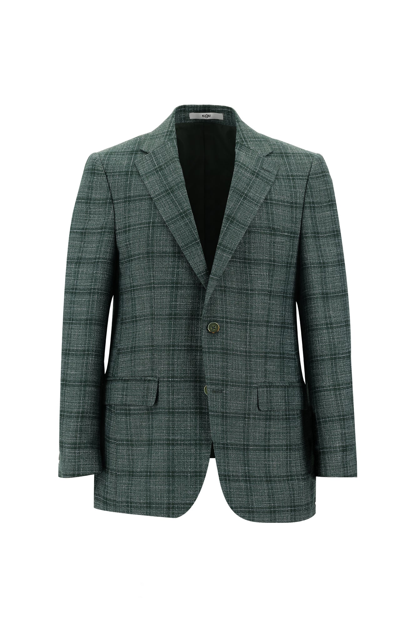 Koyu Yeşil 4 Drop Relaxed Fit Rahat Kesim Ekose Keten Karışımlı Ceket