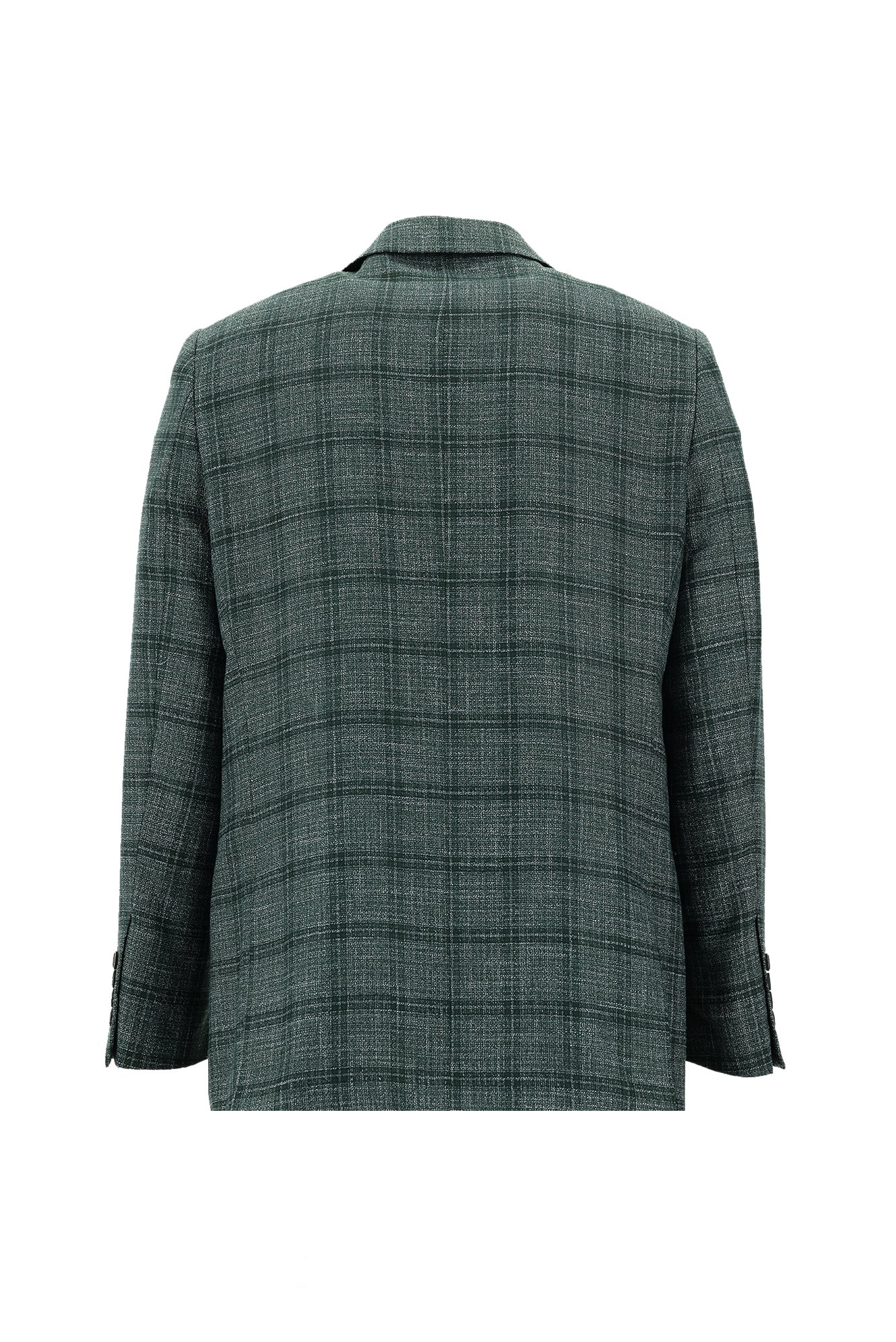 Koyu Yeşil 4 Drop Relaxed Fit Rahat Kesim Ekose Keten Karışımlı Ceket - Image 2