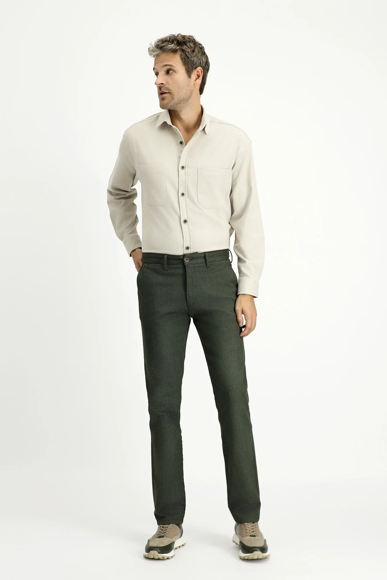 Koyu Yeşil Relaxed Fit Rahat Kesim Likralı Kanvas / Chino Pantolon