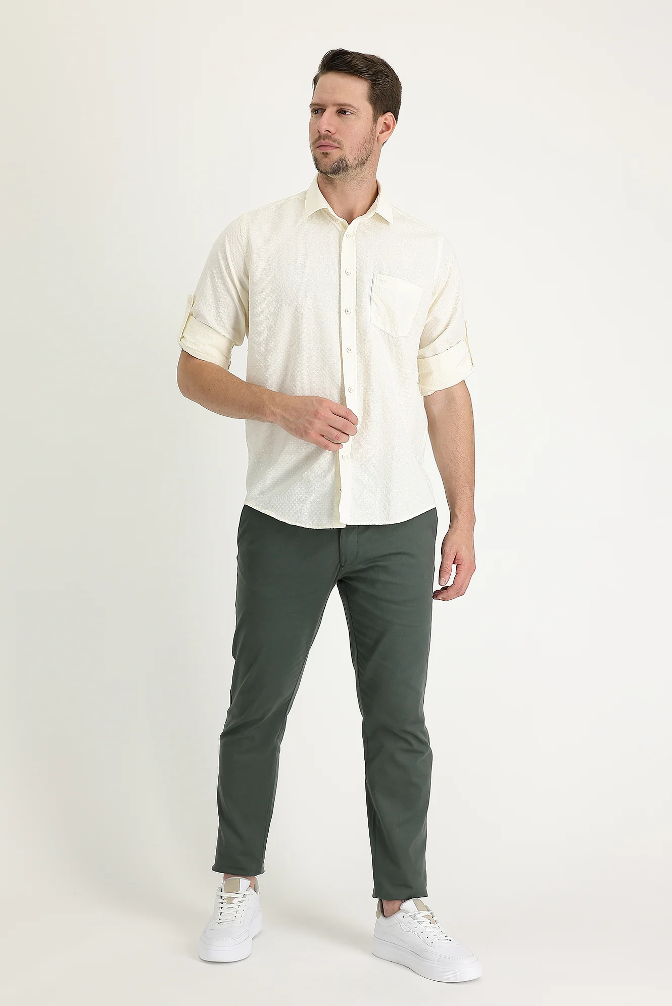Koyu Yeşil Relaxed Fit Rahat Kesim Likralı Kanvas / Chino Pantolon