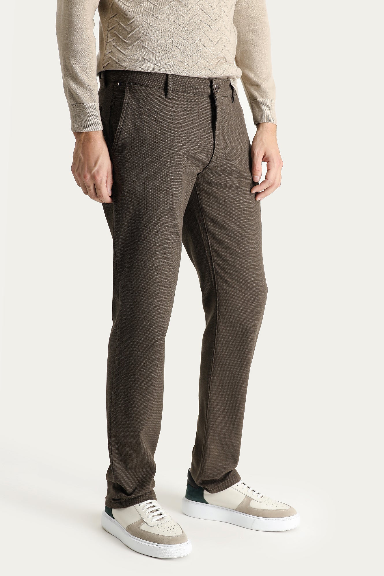 Koyu Yeşil Slim Fit Dar Kesim Desenli Likralı Kanvas / Chino Pantolon - Image 3