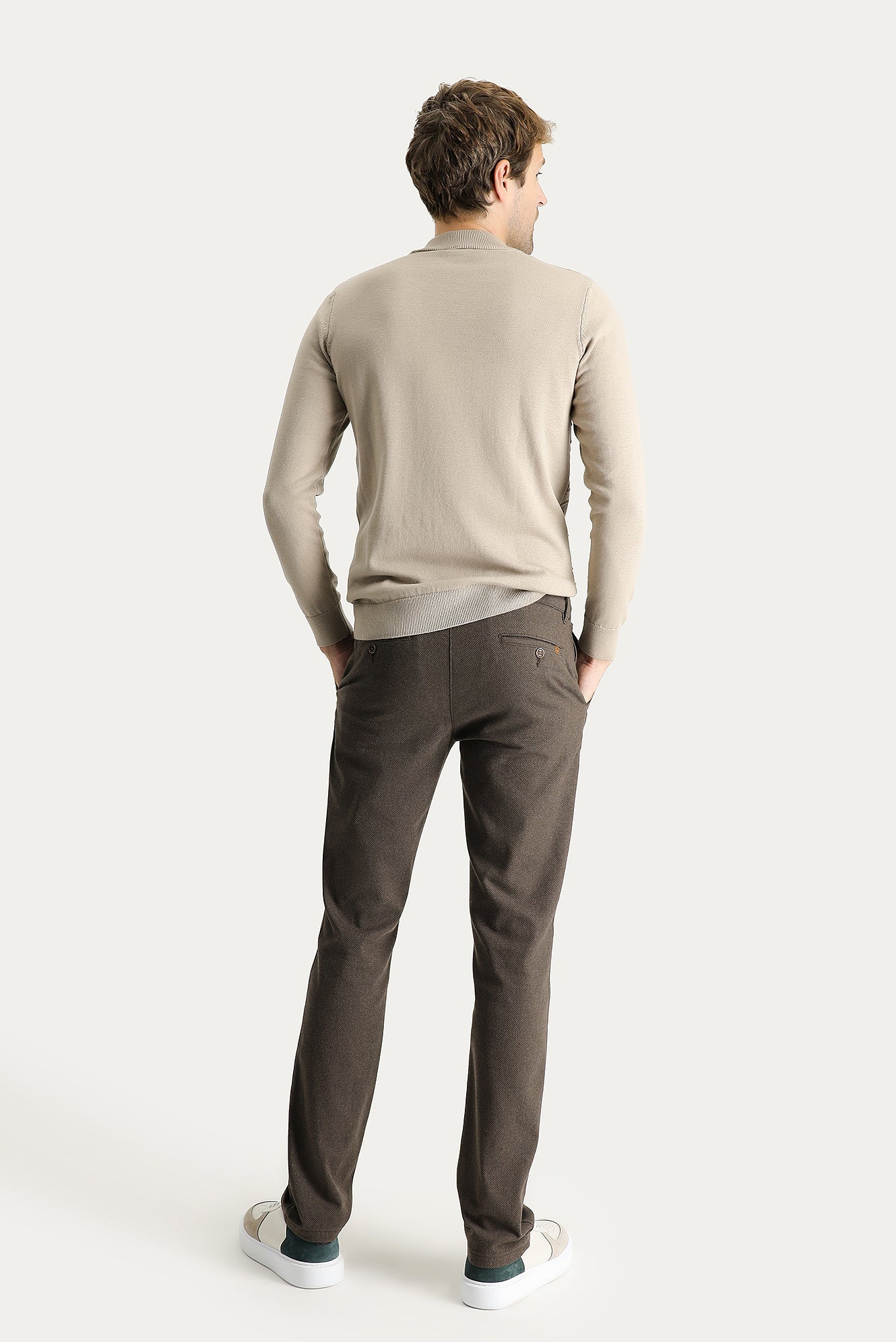 Koyu Yeşil Slim Fit Dar Kesim Desenli Likralı Kanvas / Chino Pantolon - Image 4